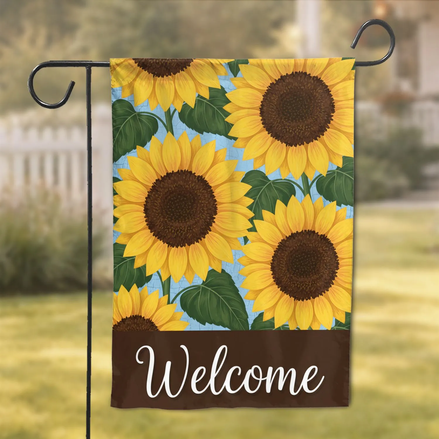 Bold Sunflowers Welcome - Worn Wood Sky Farmhouse Home Decor Garden Flag - 1