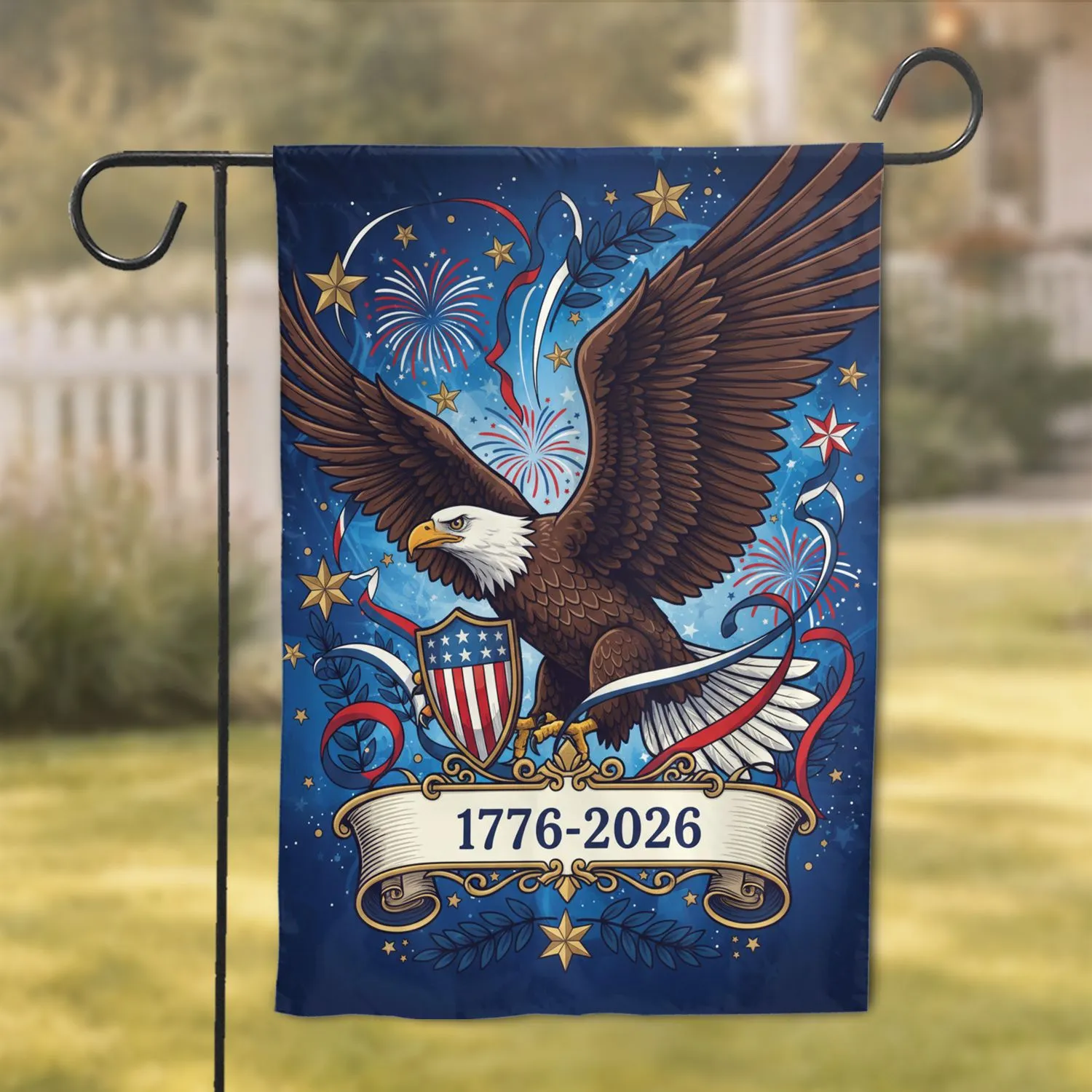 Bald Eagle American Flag Shield - USA 250th Anniversary Independence Day Garden Flag - 1
