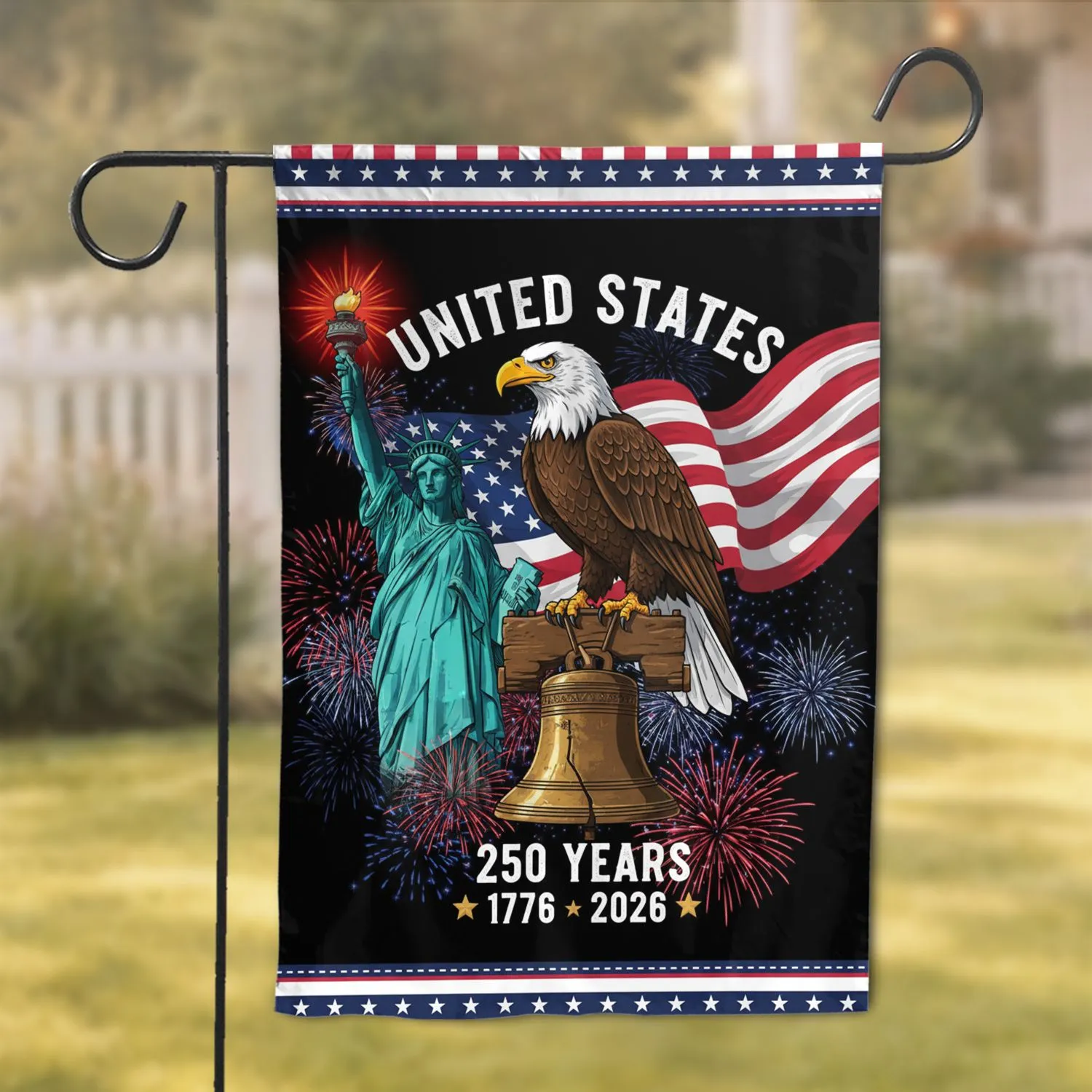Bald Eagle American Flag Liberty Bell - USA 250th Anniversary Independence Day Garden Flag - 1