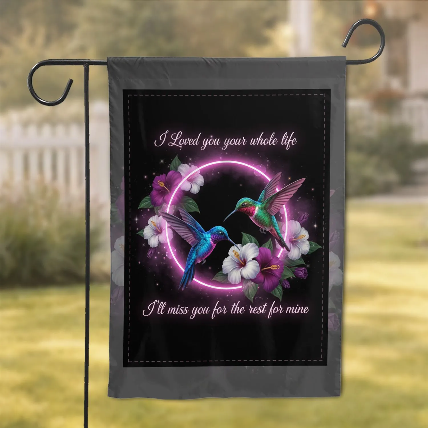 Vibrant Hummingbirds Tropical Flowers Glowing Ring - Heartfelt Remembrance Memorial Gift Garden Flag - 1