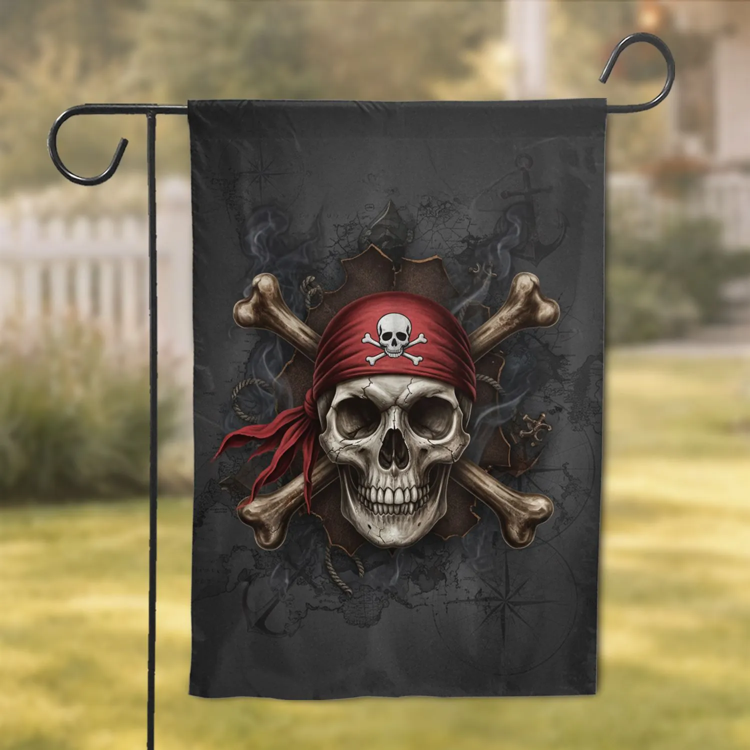 Weathered Skull Pirate Bandana Crossbones - Home Decor Gift for Pirate Lover Garden Flag - 1