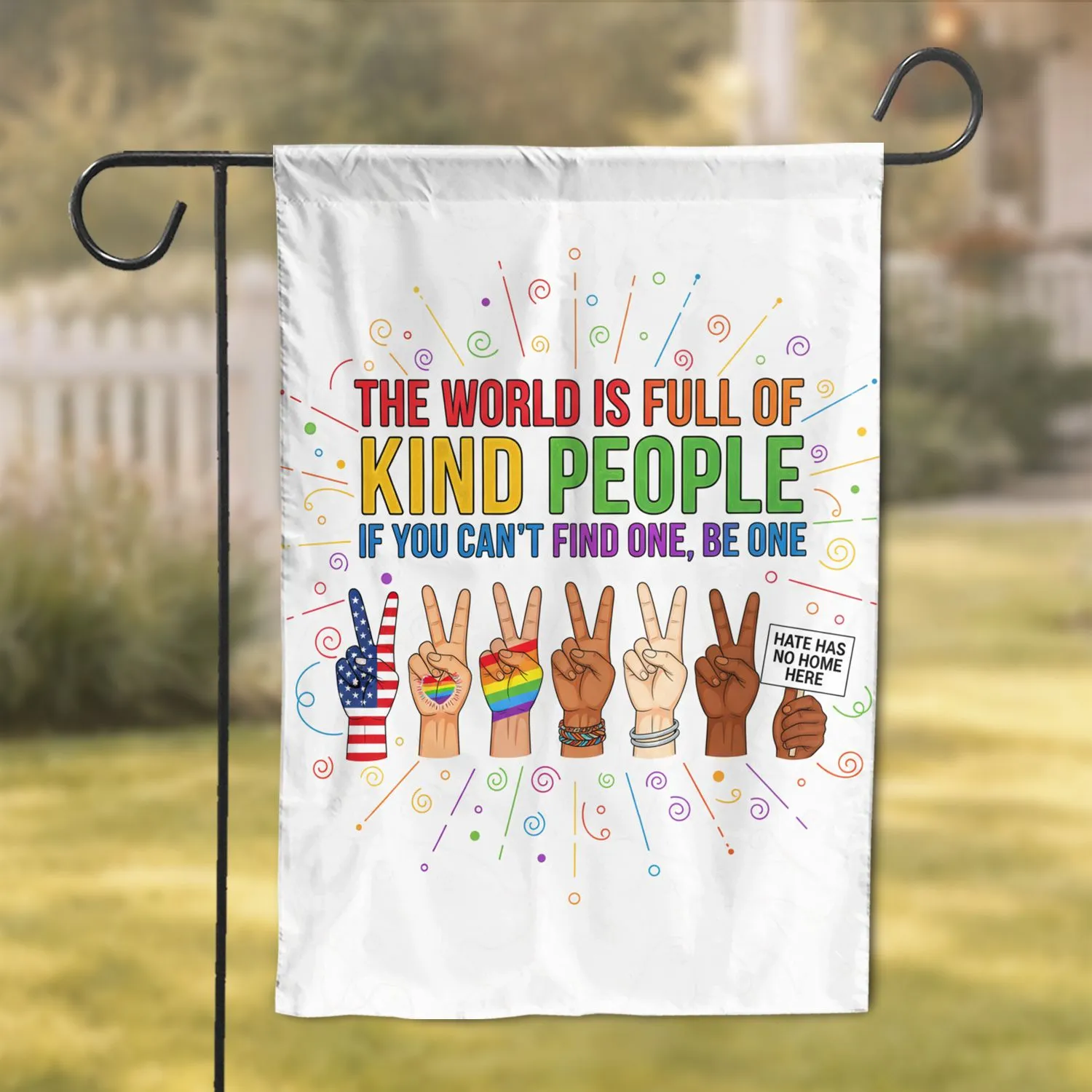 Kind People Be One Quote Diverse Hands Peace Sign - Everyday Home Decor Gift Garden Flag - 1