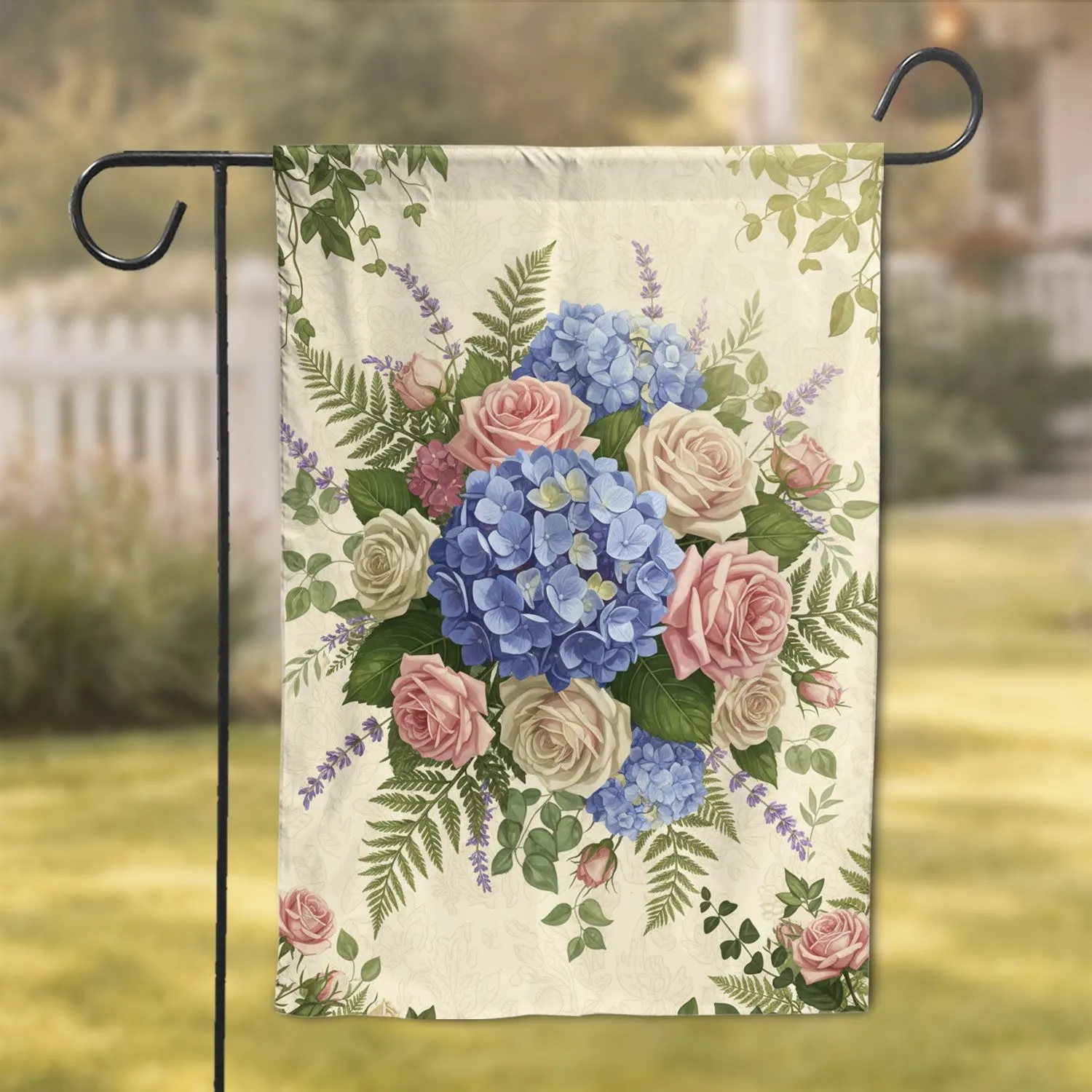 Lush Botanical Garden Flowers Hydrangeas Roses - Home Decor Gift for Garden Lovers Garden Flag - 1