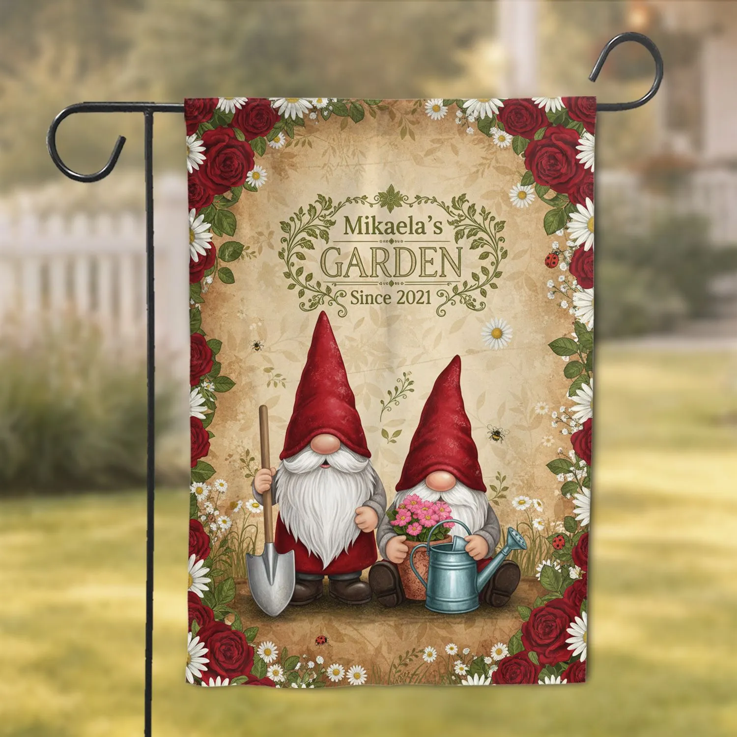 Garden Gnomes Personalized Garden Name - Home Decor Gift for Gardeners Garden Flag - 1