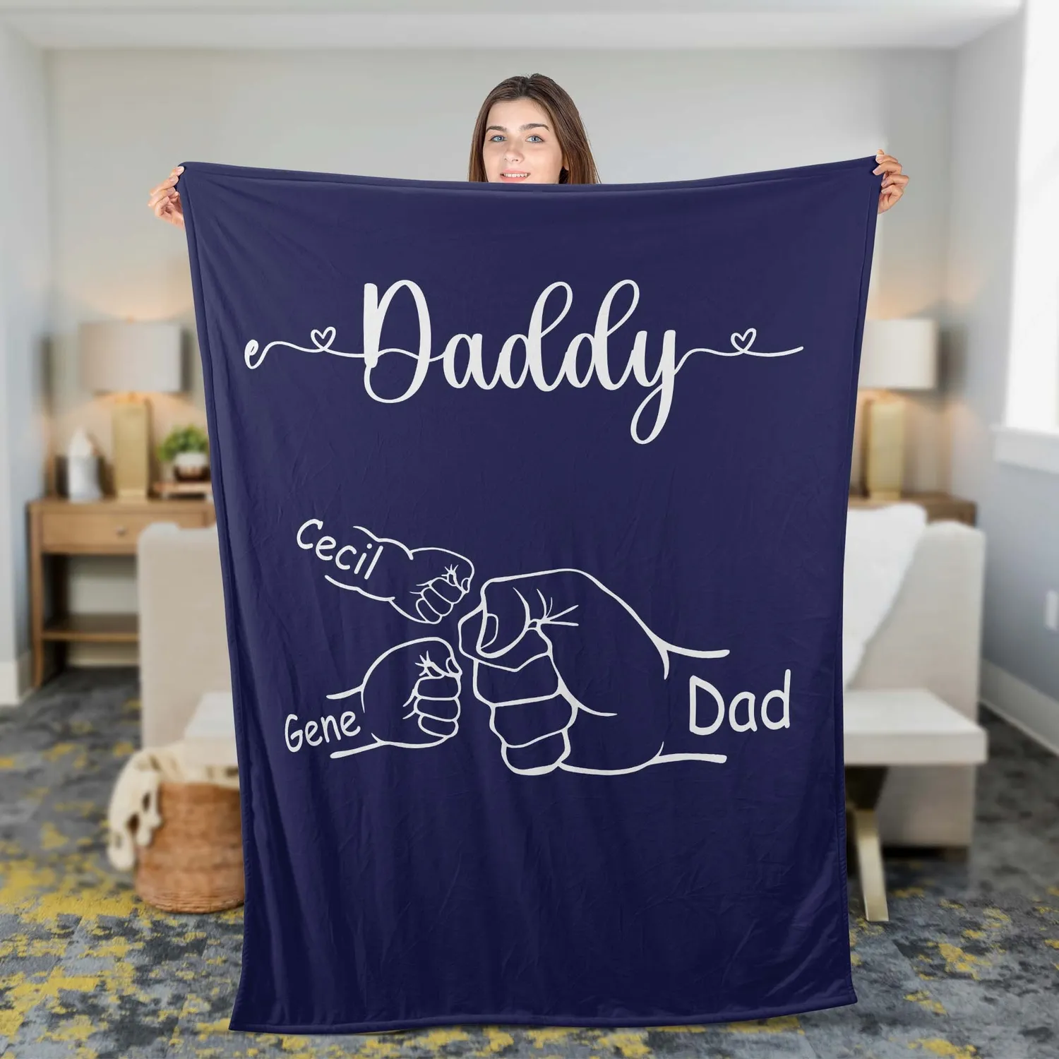Personalized Daddy Fleece Blanket with Kids Name, Father's Day Gift - 1