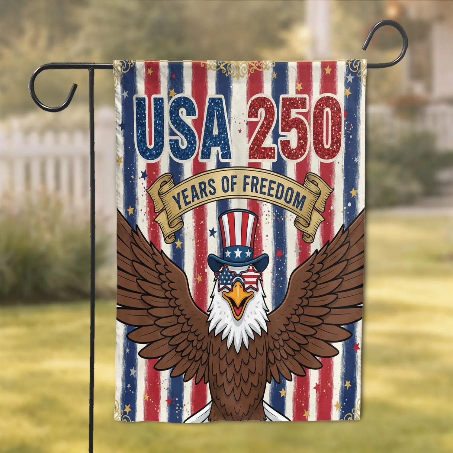 Patriotic Bald Eagle Top Hat USA 250th Anniversary 1776-2026 Independence Day Garden Flag - 1
