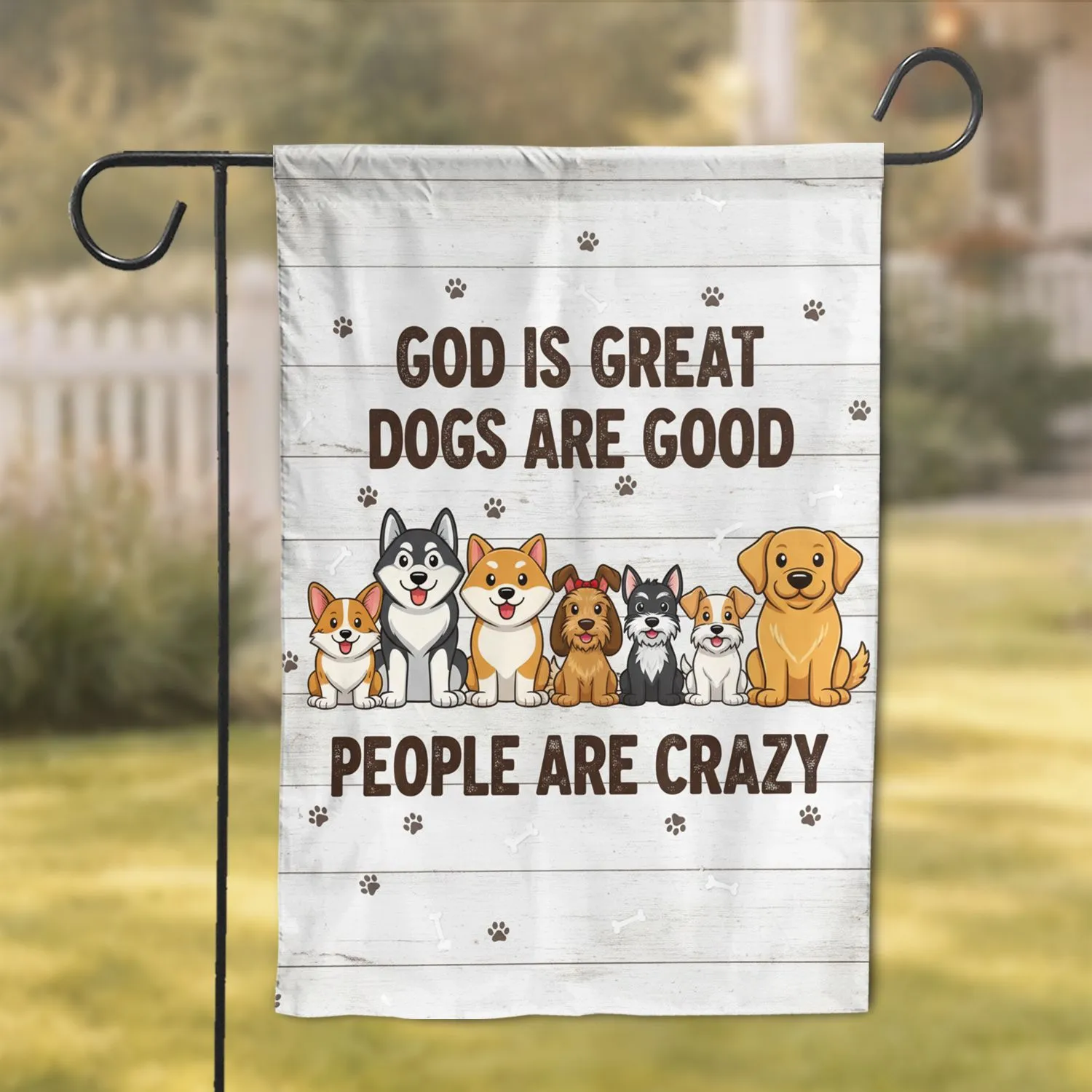 Diverse Dog Breeds Paw Prints 'God Is Great Dogs Are Good' - Dog Lover Home Decor Gift Garden Flag - 1