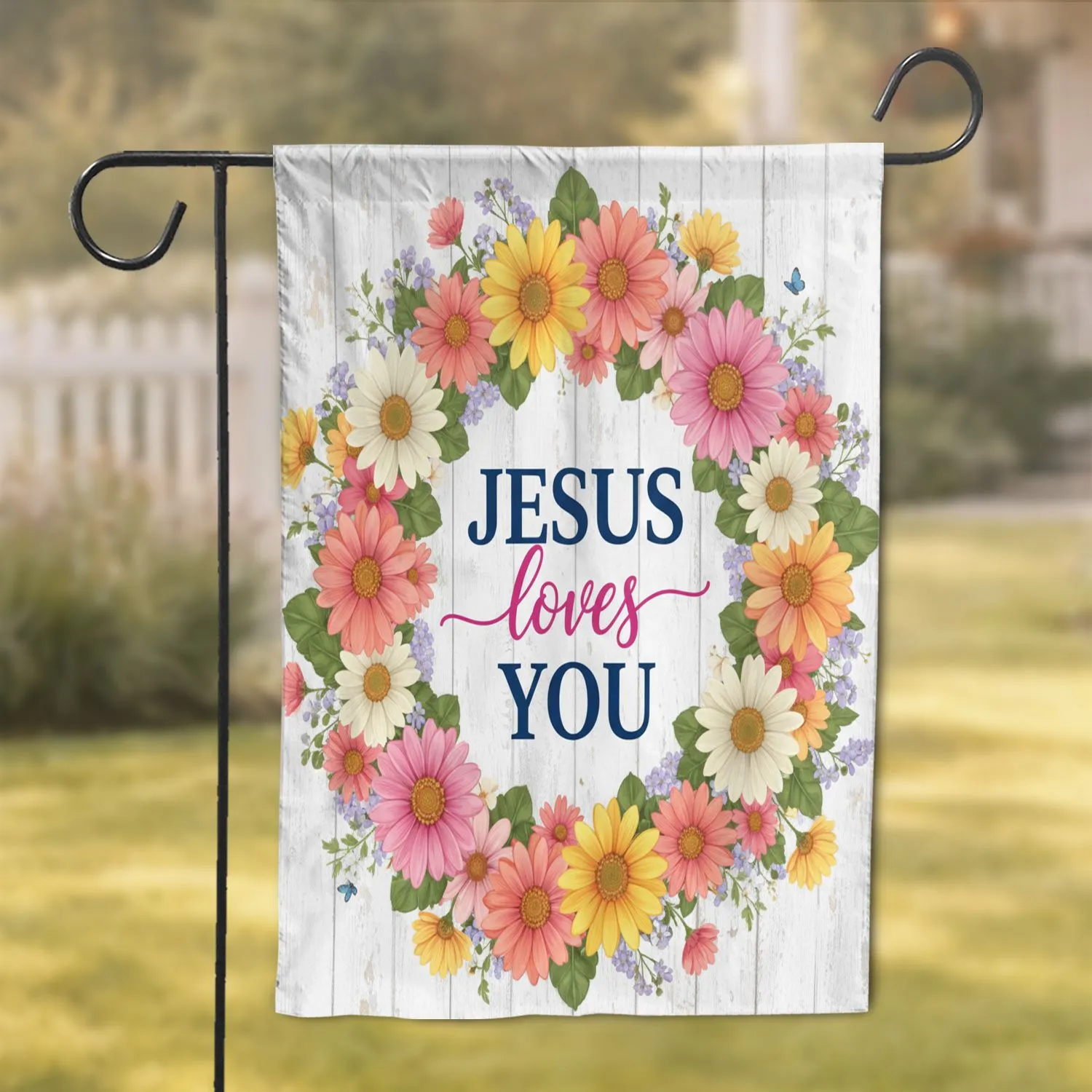 JESUS loves YOU Floral Wreath - Faith Home Decor Gift for Christian Garden Flag - 1