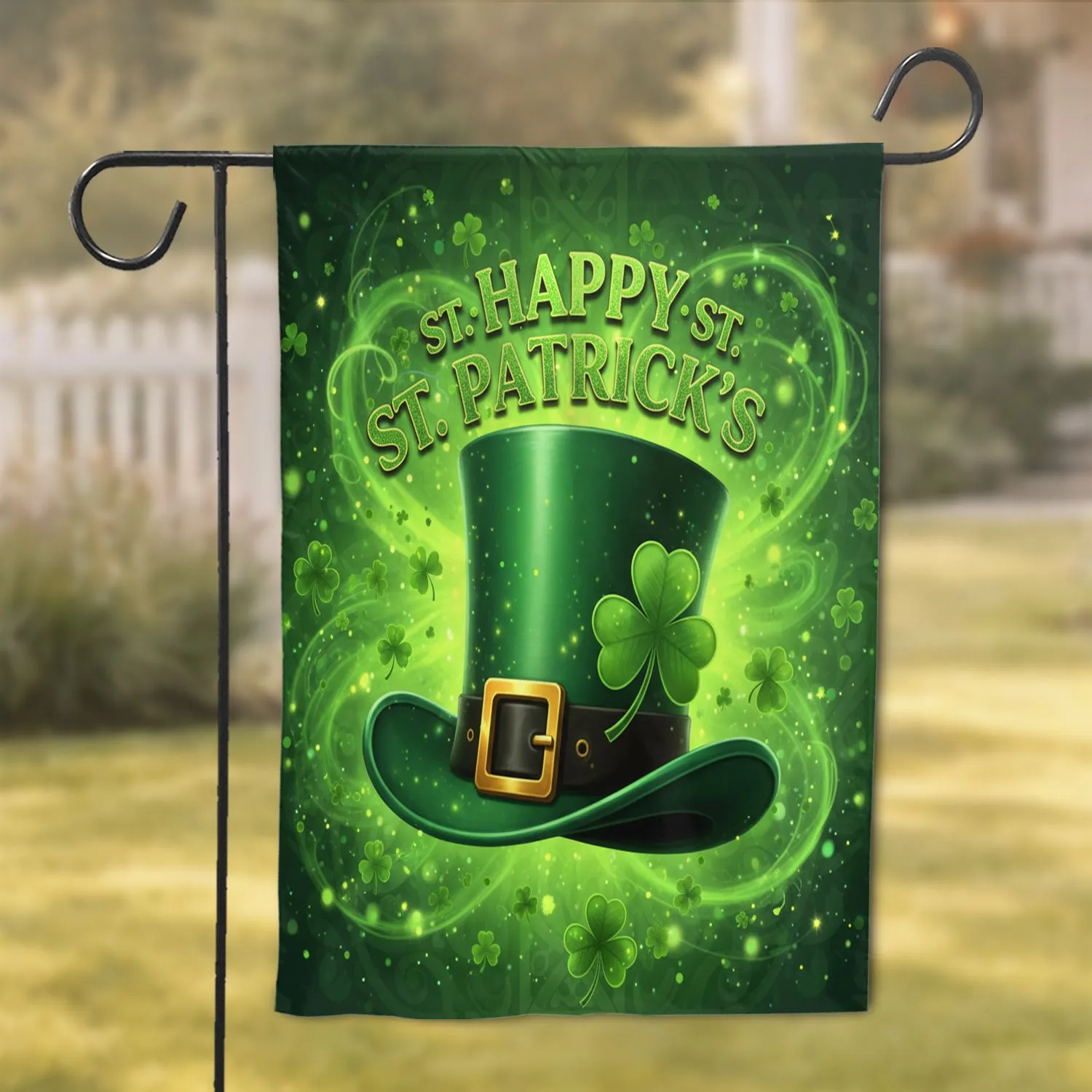 Leprechaun Hat Shamrock Happy St. Patrick's Day Celebration Garden Flag - 1