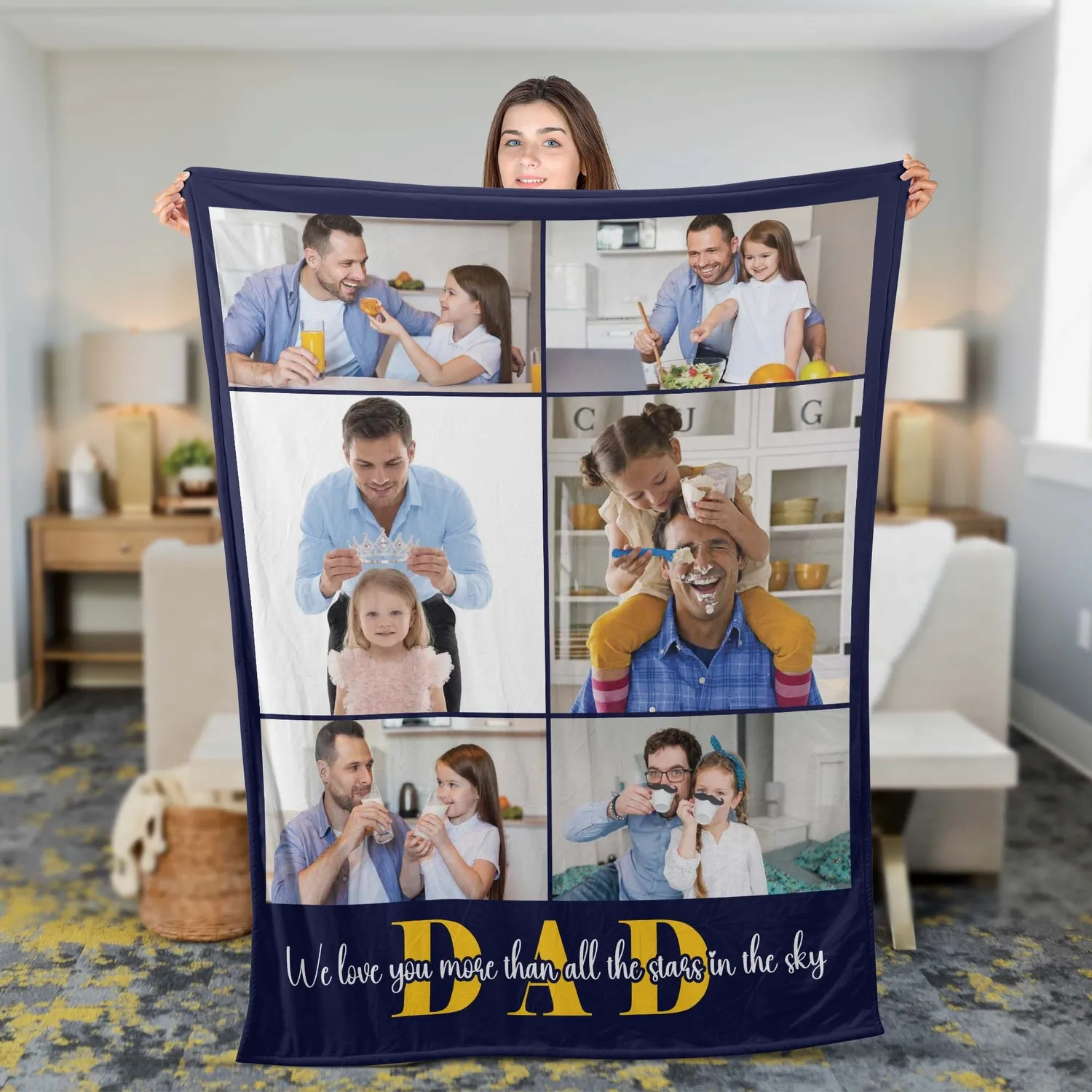 Personalized Father's Day Photo Collage Fleece Blanket, Personalized Blanket for Dad, Photos Text Blankets - 1