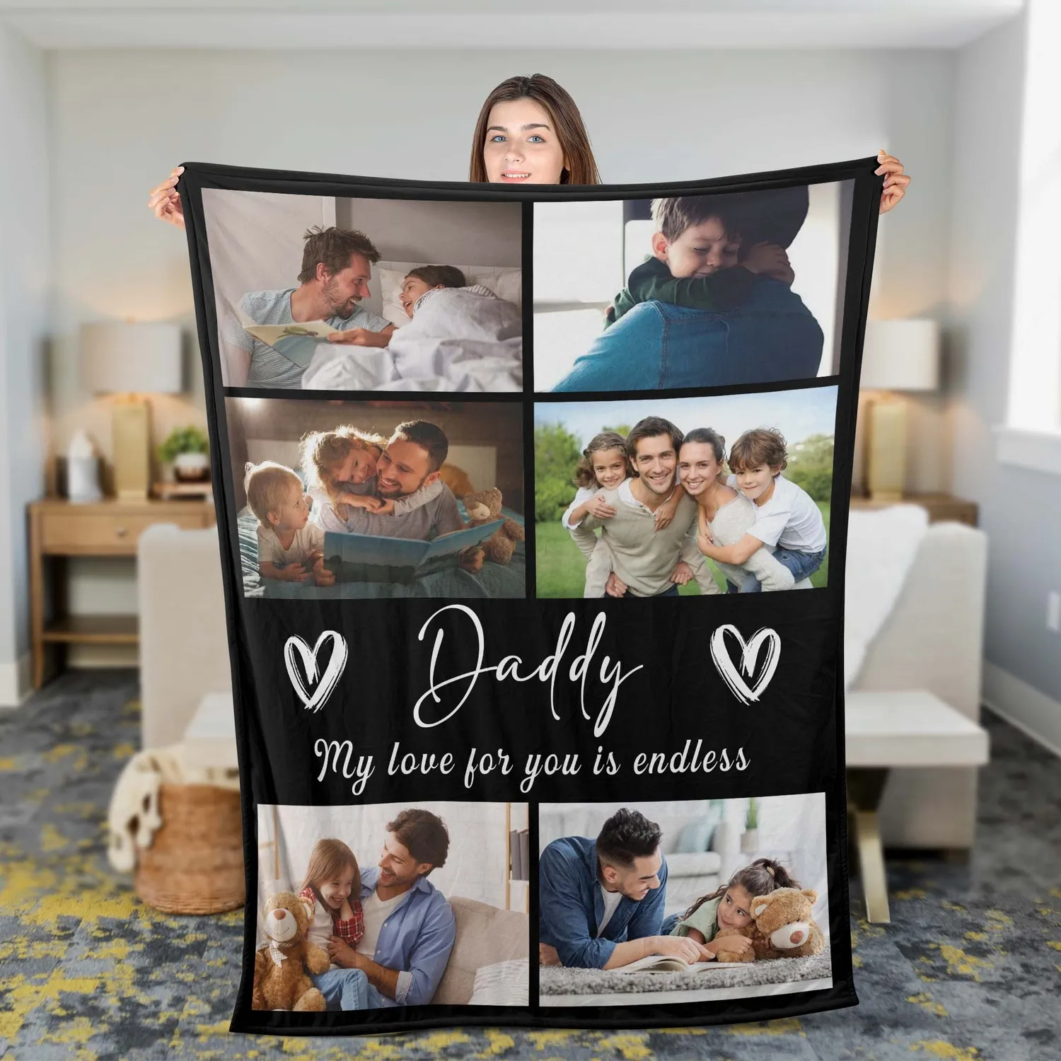 Personalized Father's Day Fleece Blanket, Personalized Photo Blanket Gifts for Dad, Photo Blanket Collage Picture Daddy Blanket, Birthday Gifts From Kids - 1