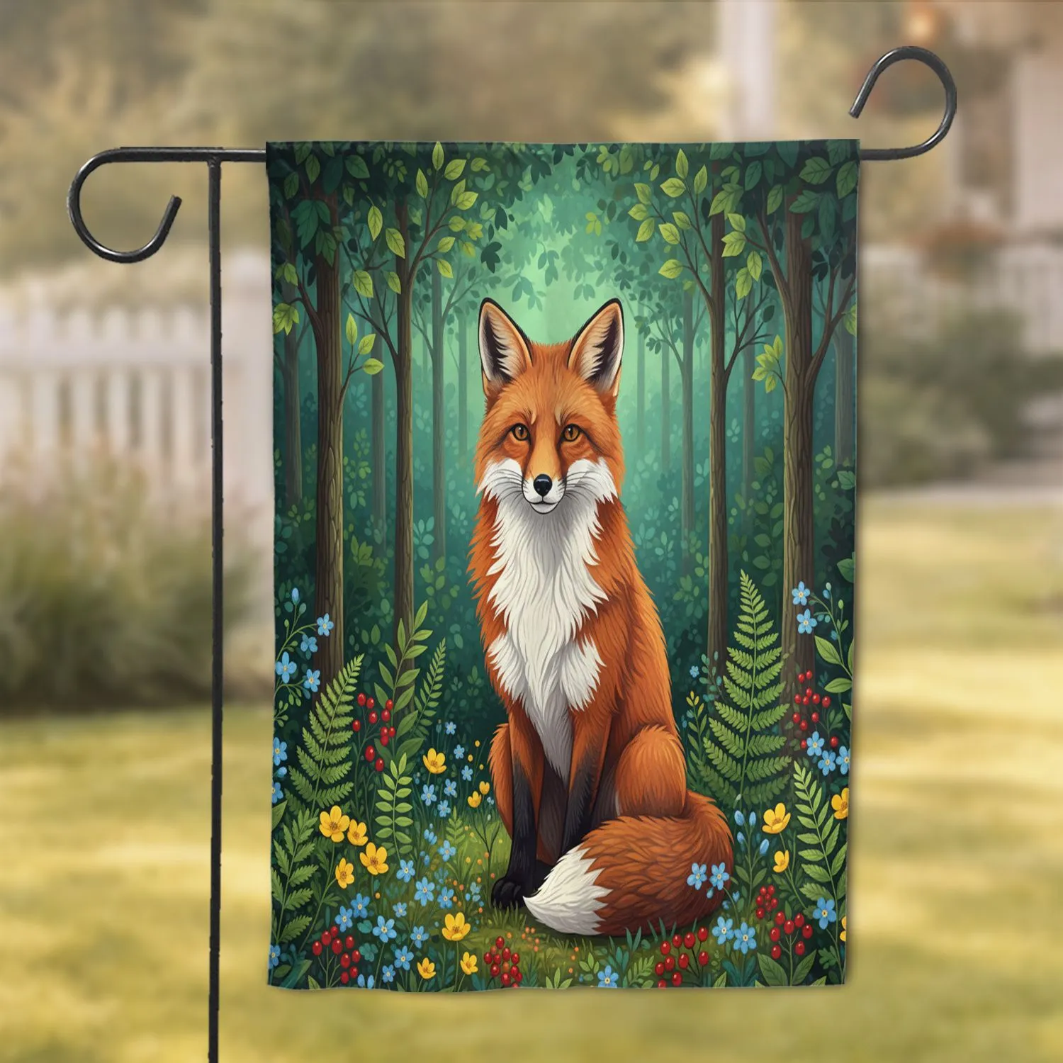 Majestic Red Fox Forest Undergrowth - Wildlife Lover Home Decor Gift Garden Flag - 1