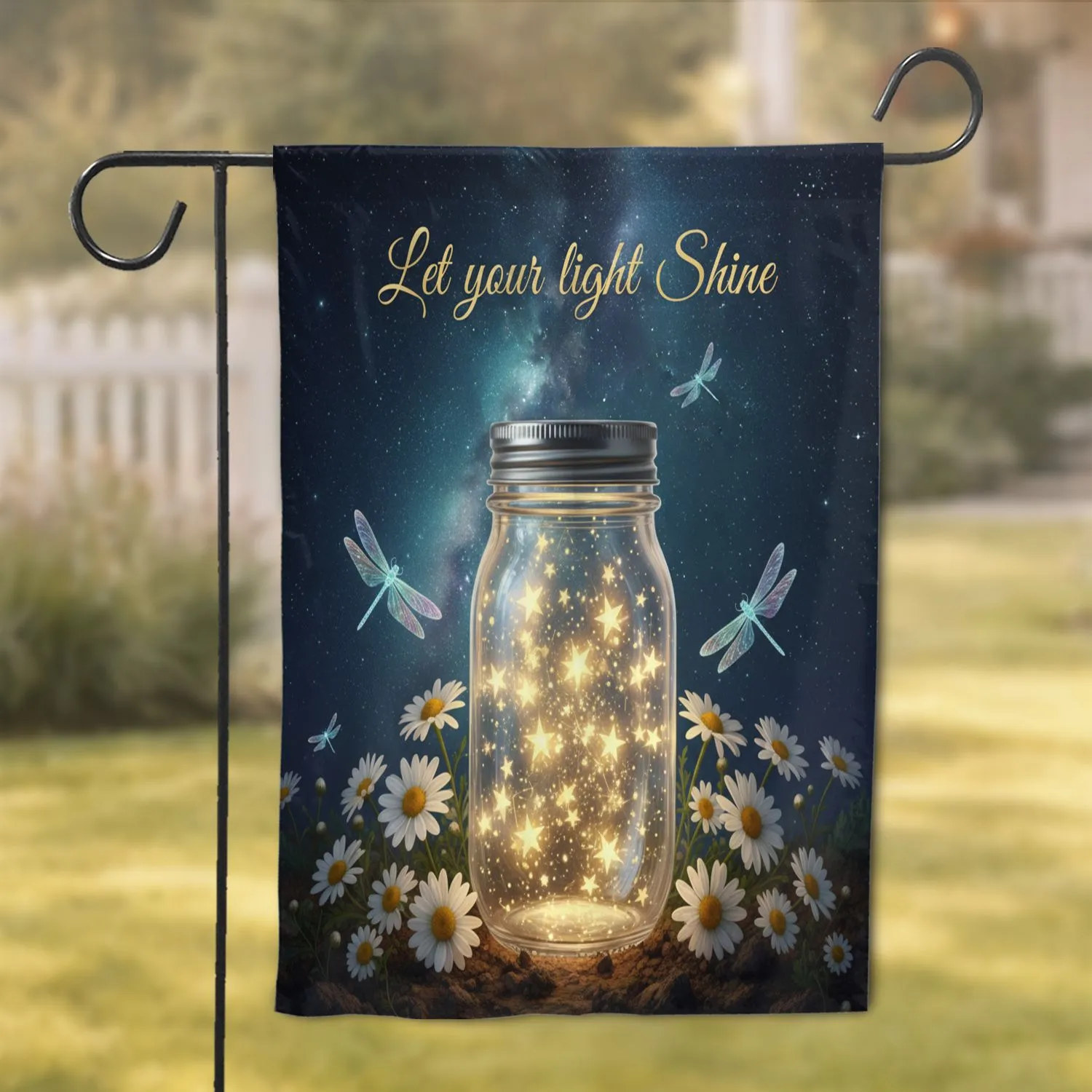 Glowing Mason Jar Stars Dragonfly Daisies - Inspirational Home Decor Gift Garden Flag - 1