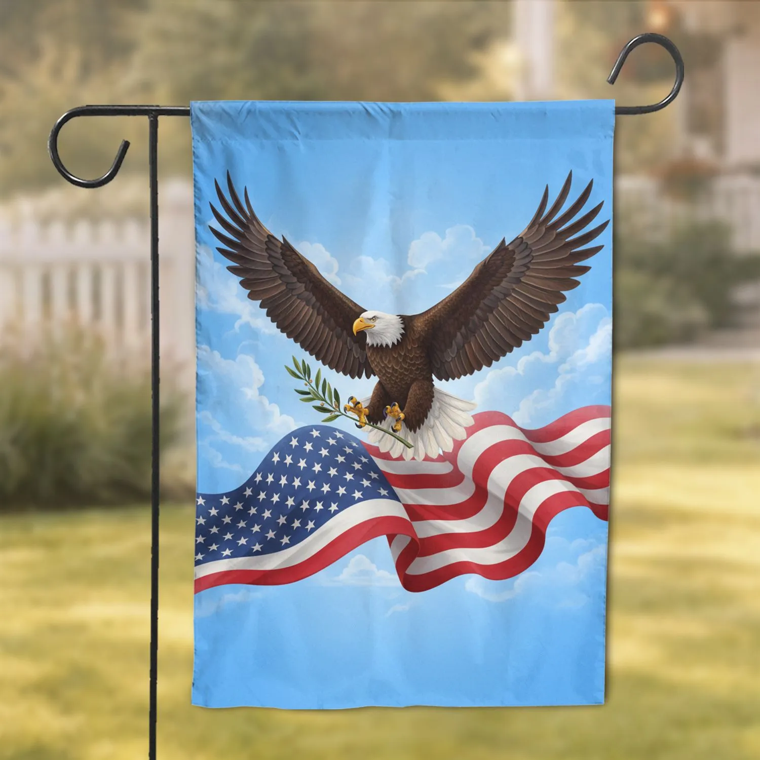 Bald Eagle American Flag Olive Branch Independence Day Gift for Veterans Garden Flag - 1