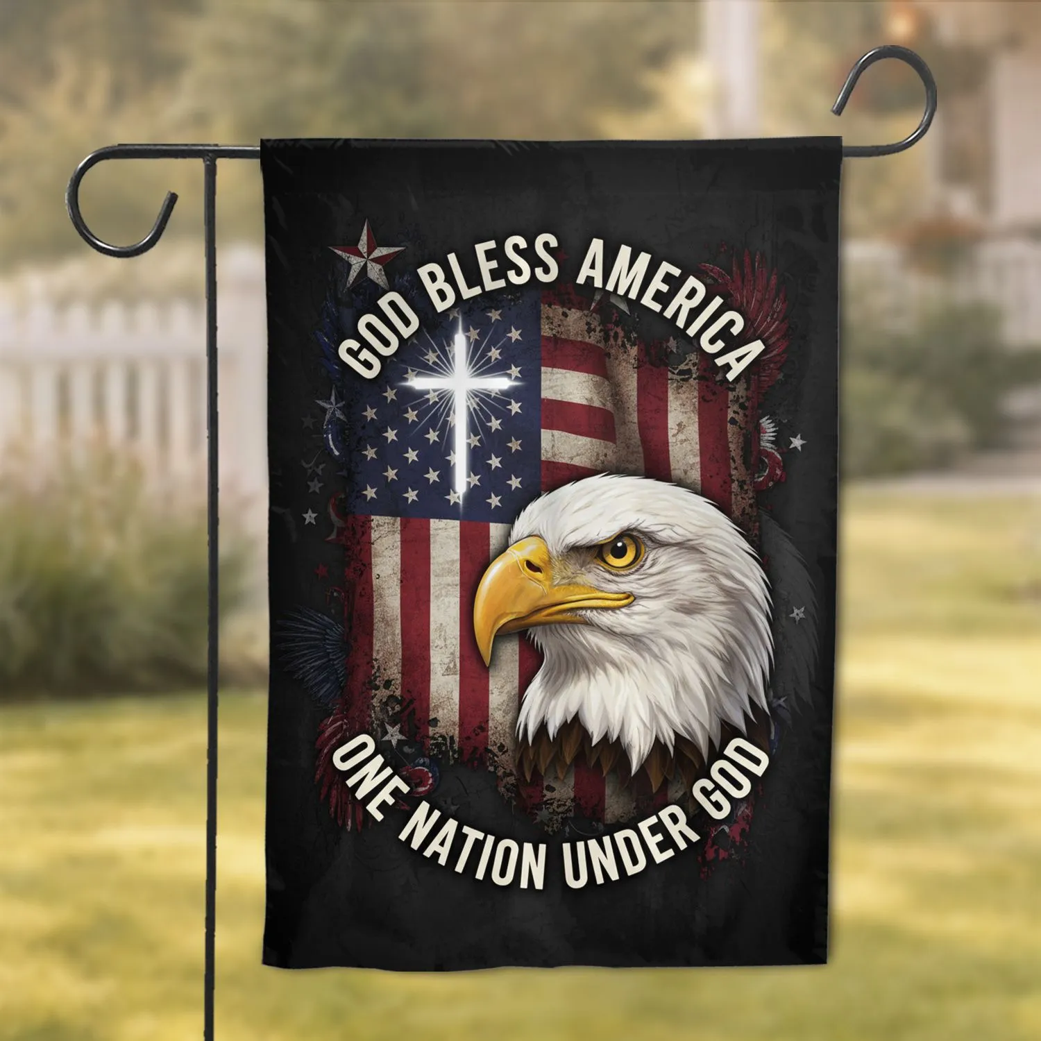 Bald Eagle American Flag Cross God Bless America - Patriotic Home Decor Garden Flag - 1