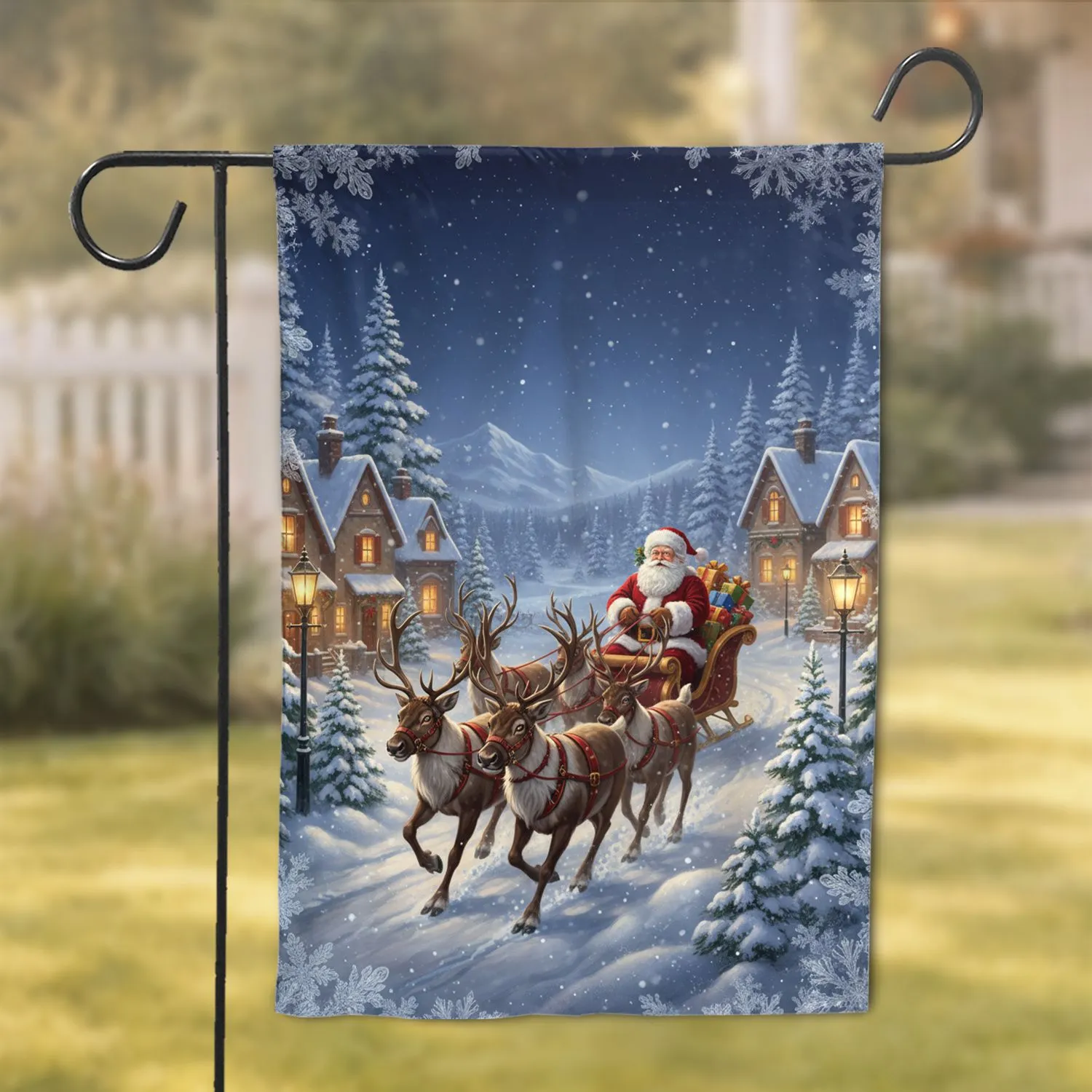 Santa Claus Reindeer Sleigh Christmas Village Winter Decor Garden Flag - 1