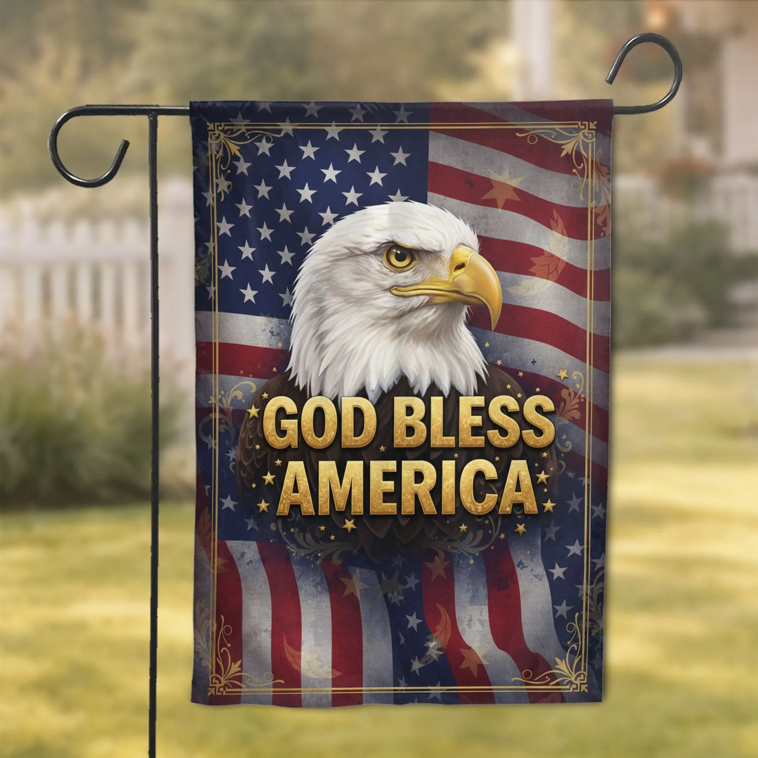 Bald Eagle American Flag God Bless America - Patriotic Home Decor Gift for Veterans Garden Flag - 1