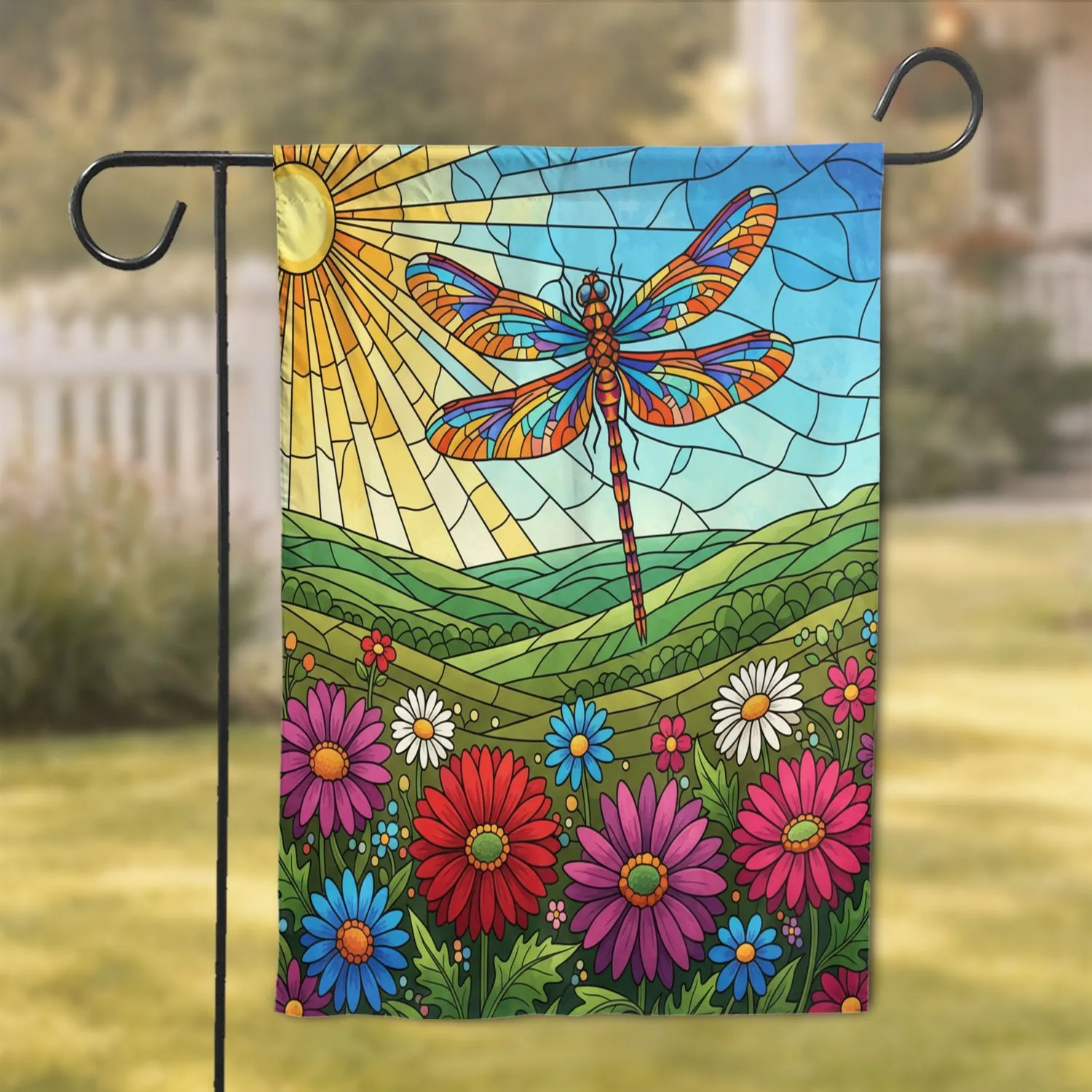 Dragonfly Sun Mosaic Garden Floral - Spring Summer Wildlife Lover Home Decor Gift Garden Flag - 1