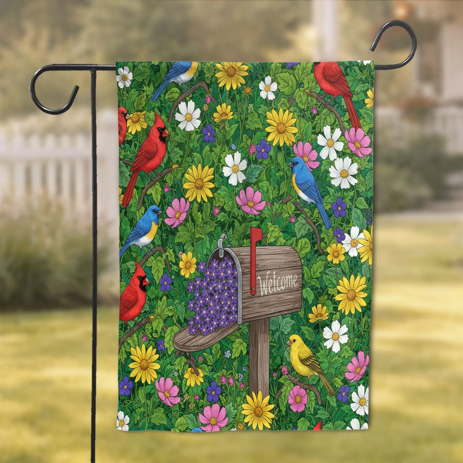 Rustic Mailbox Songbirds Wildflowers Garden - Home Decor Gift for Bird Lover Garden Flag - 1