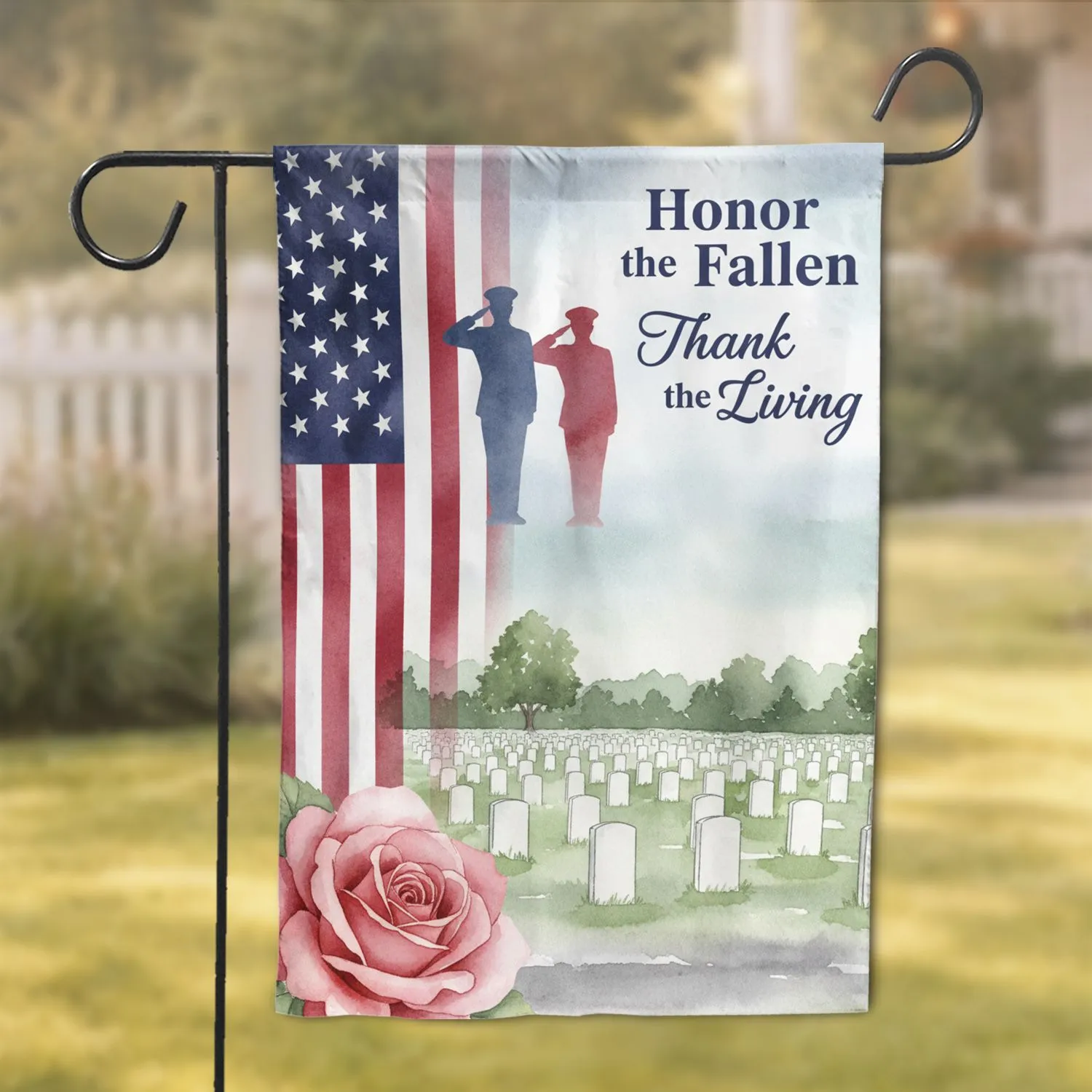 Honor the Fallen Thank the Living American Flag Military Cemetery Rose - Memorial Day Gift Garden Flag - 1