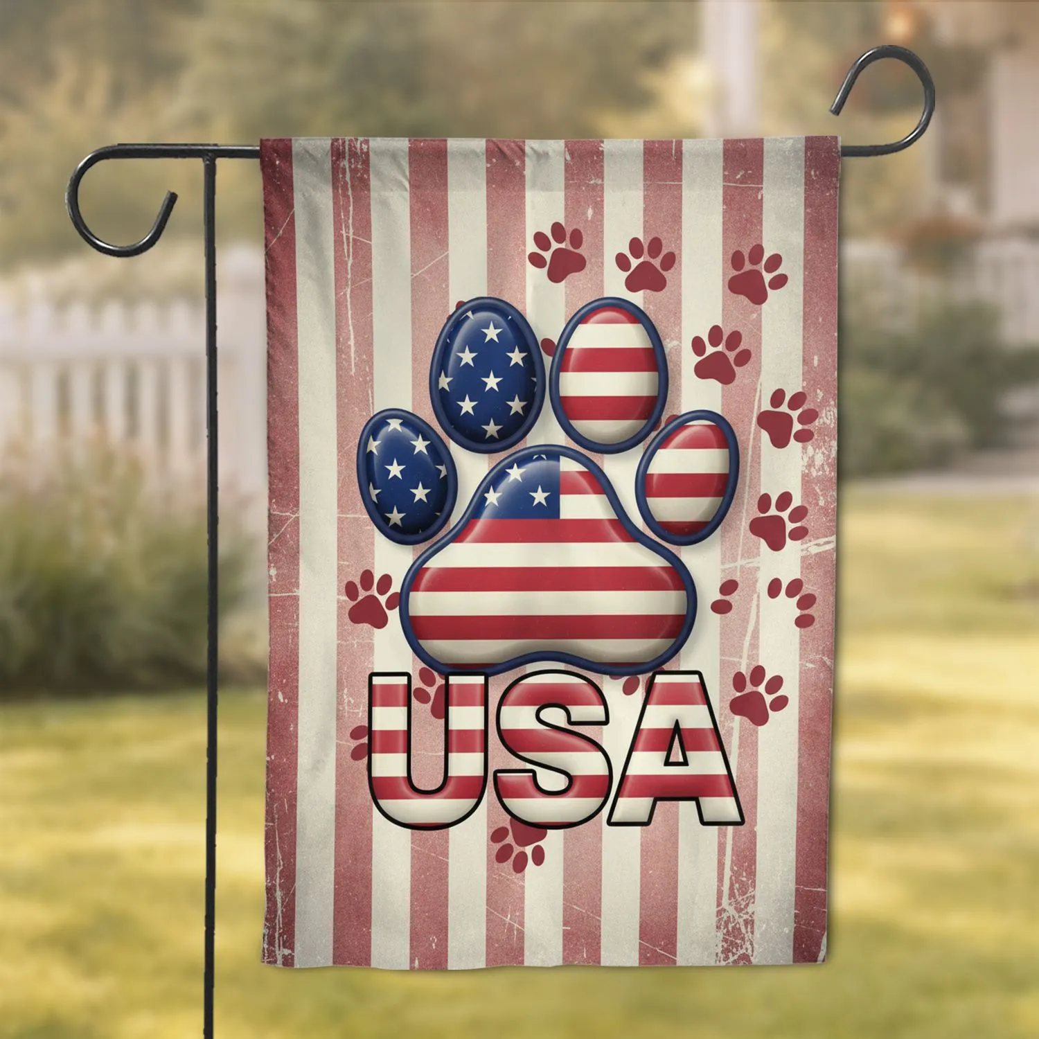 American Flag Dog Paw Print USA - Independence Day Home Decor for Dog Lovers Garden Flag - 1