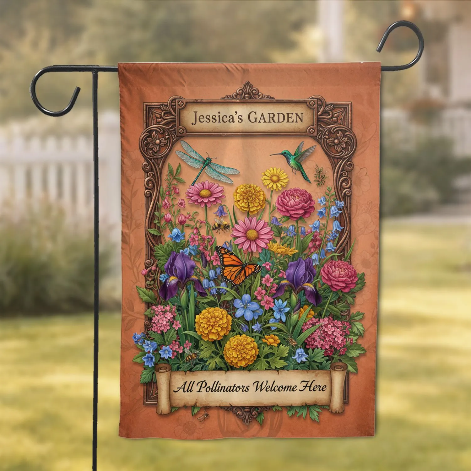 Custom Name GARDEN Pollinators Welcome Flowers Butterfly - Garden Lover Home Decor Garden Flag - 1