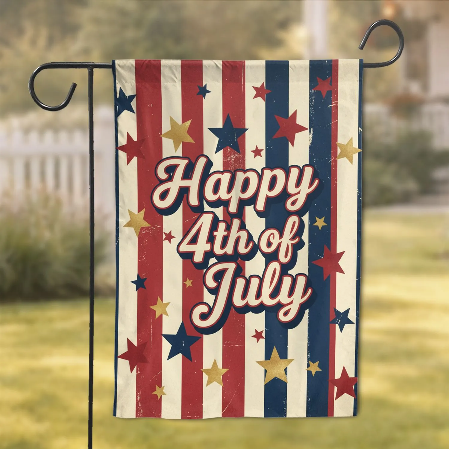Happy 4th of July Patriotic Metallic Stars Vertical Stripes - USA National Day Garden Flag - 1