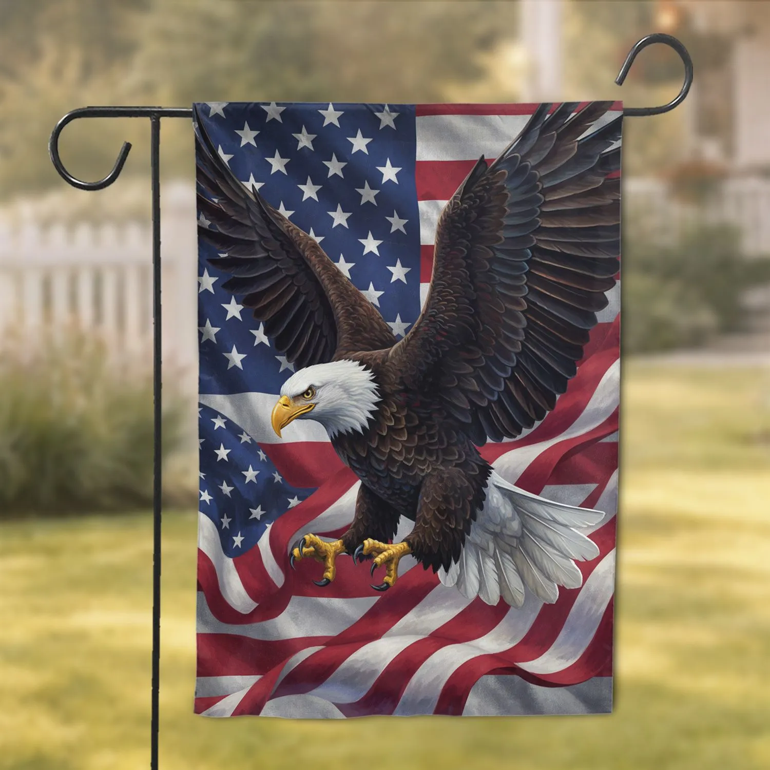 Majestic Bald Eagle American Flag Dynamic Patriotic Home Decor Gift for Veterans Garden Flag - 1