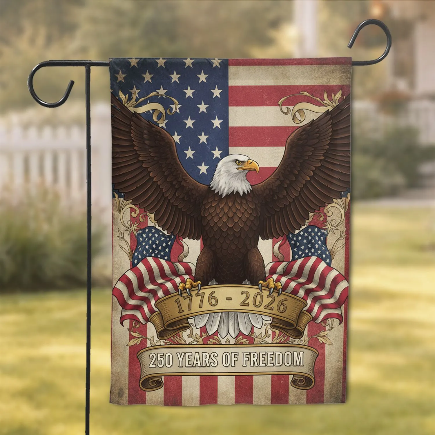 Bald Eagle American Flag 1776-2026 USA 250th Anniversary Independence Day Garden Flag - 1