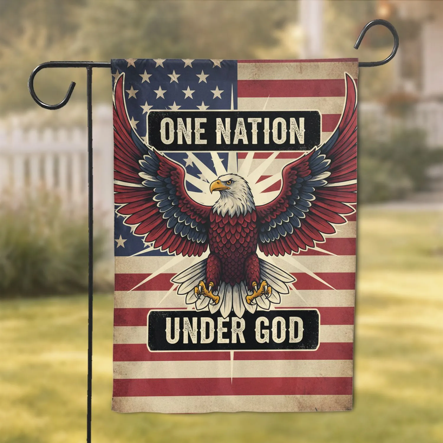 American Bald Eagle Flag - One Nation Under God - Patriotic Home Decor Gift for Veterans Garden Flag - 1
