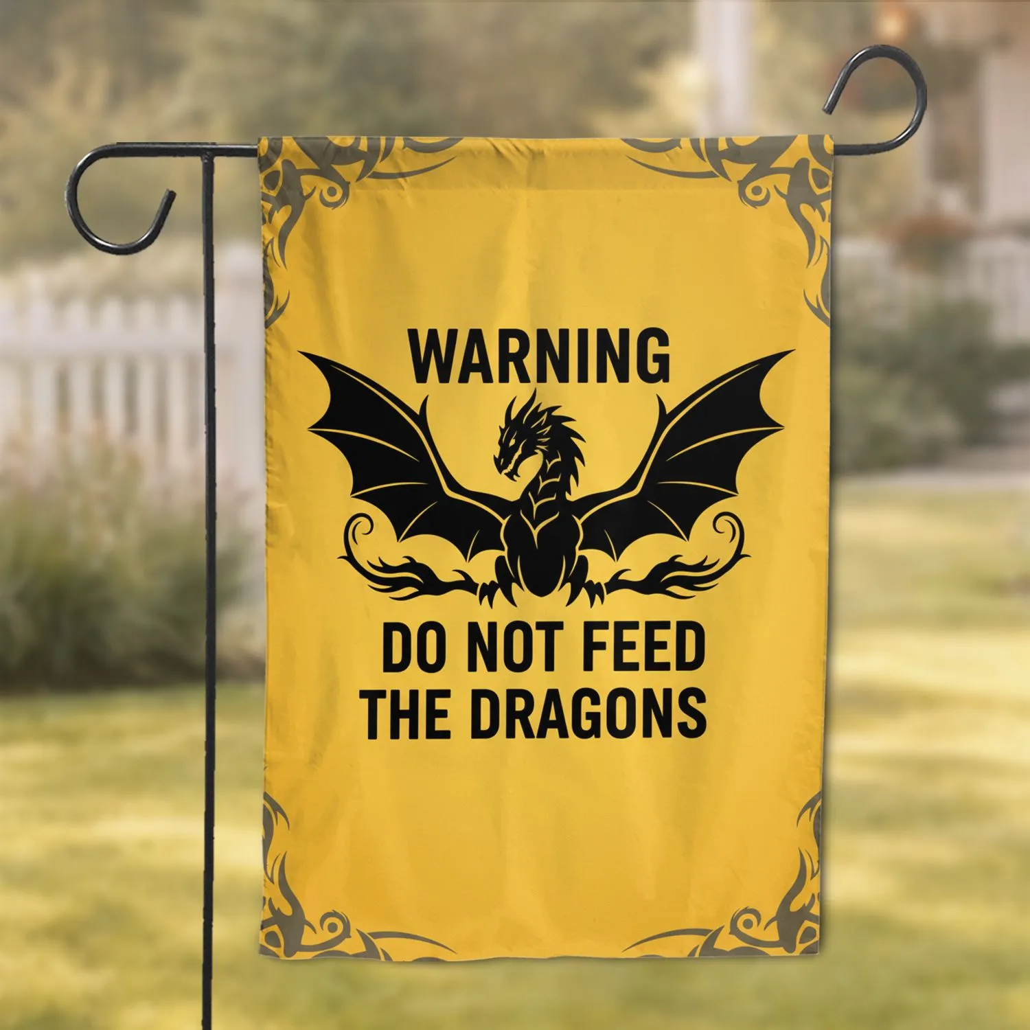 Horned Dragon Warning DO NOT FEED THE DRAGONS - Dragon Lover Home Decor Gift Garden Flag - 1