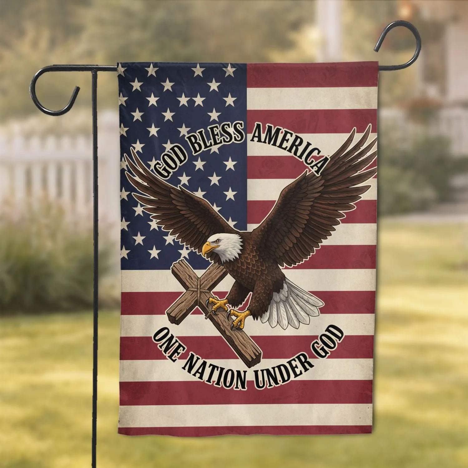 Bald Eagle Cross Stars Stripes - Patriotic Home Decor Gift for Veterans Garden Flag - 1