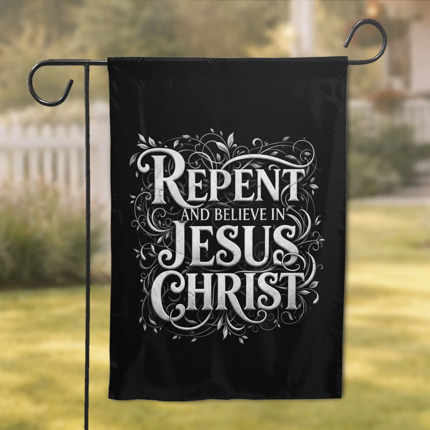 Repent Believe Jesus Christ Scripture - Christian Home Decor Gift for Faith Followers Garden Flag - 1