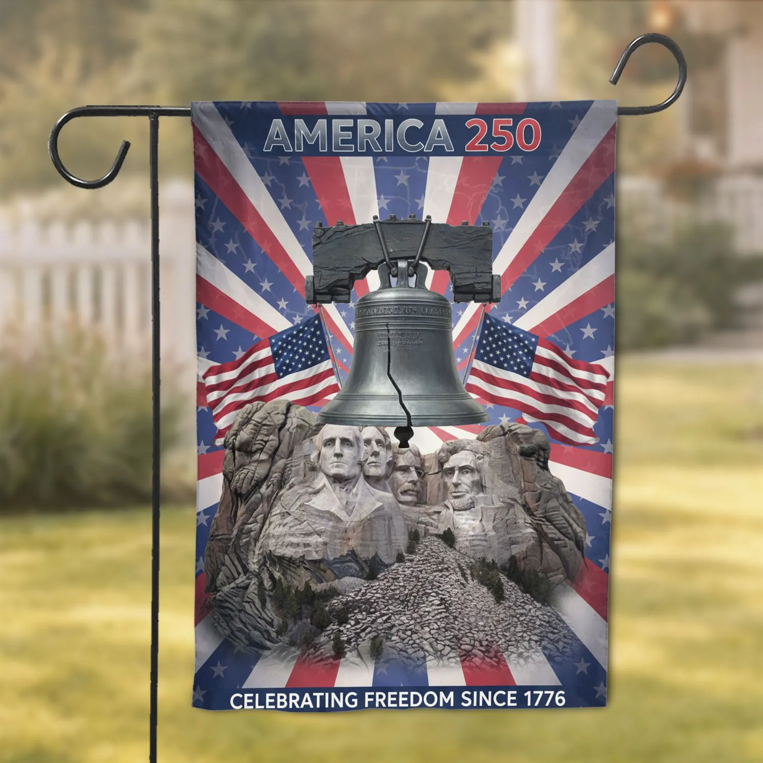 Liberty Bell Mount Rushmore American Flag - USA 250th Anniversary History Enthusiast Garden Flag - 1
