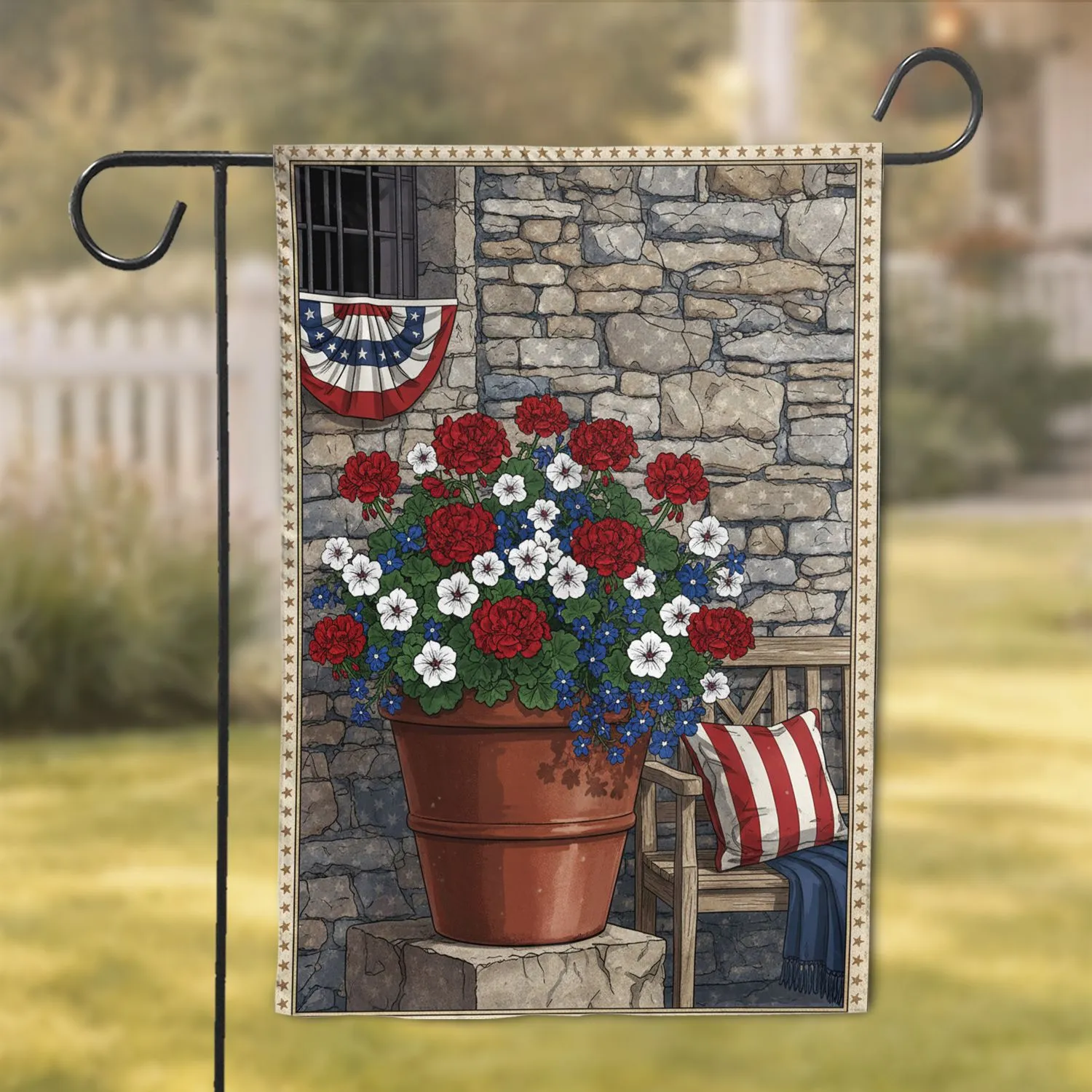 Geraniums Terracotta Pot Buffalo Check Pillow - Farmhouse Home Decor Garden Flag - 1