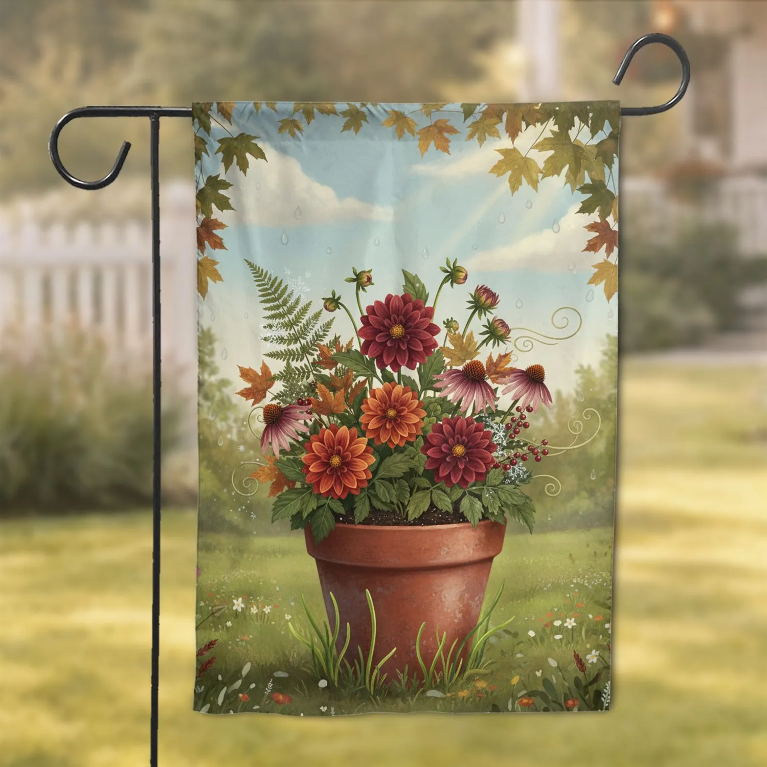 Seasonal Garden Terracotta Pot Flowering Plant - Home Decor Gift for Garden Lover Garden Flag - 1
