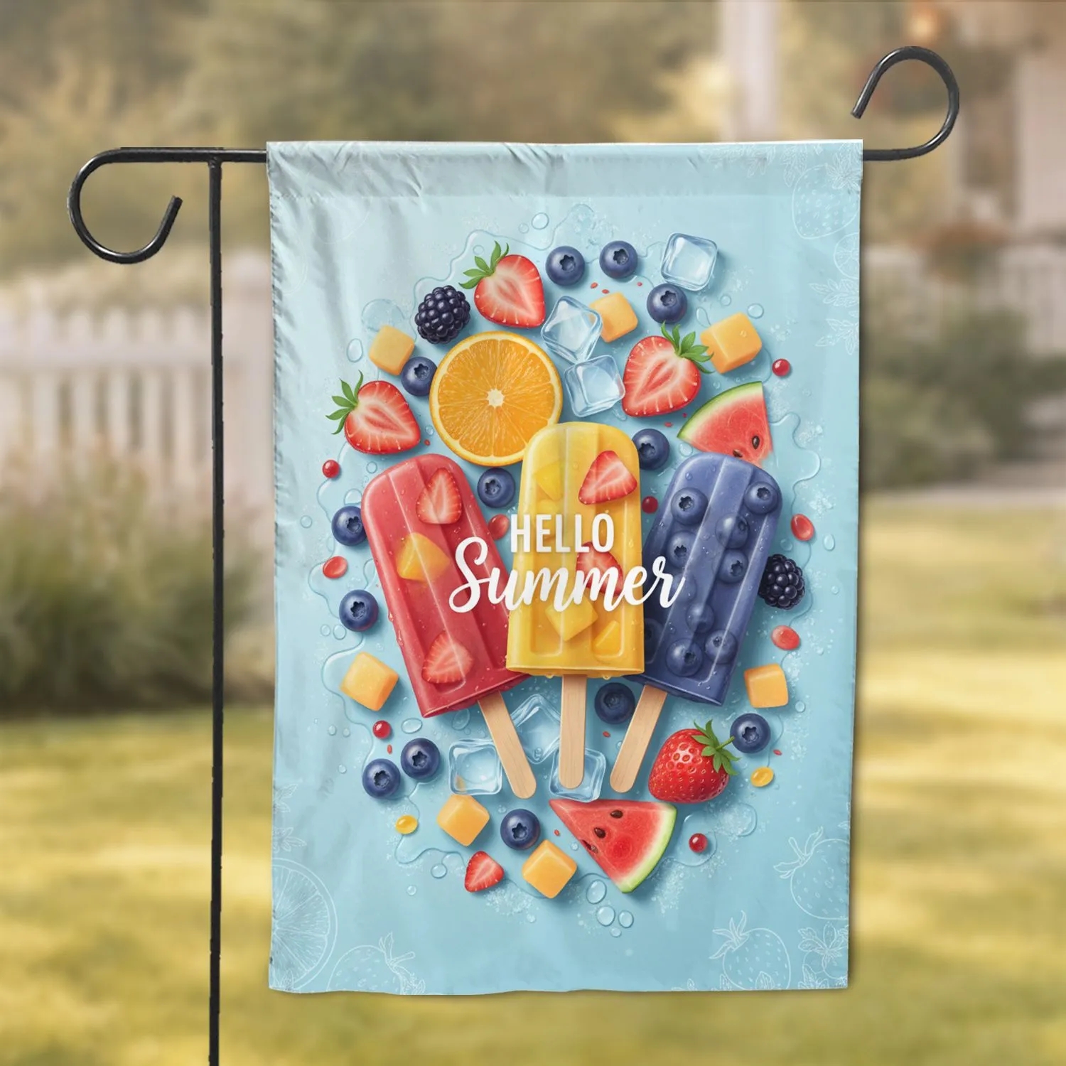 Fruit Popsicles Summer Fruits HELLO Summer - Summer Celebration Home Decor Garden Flag - 1