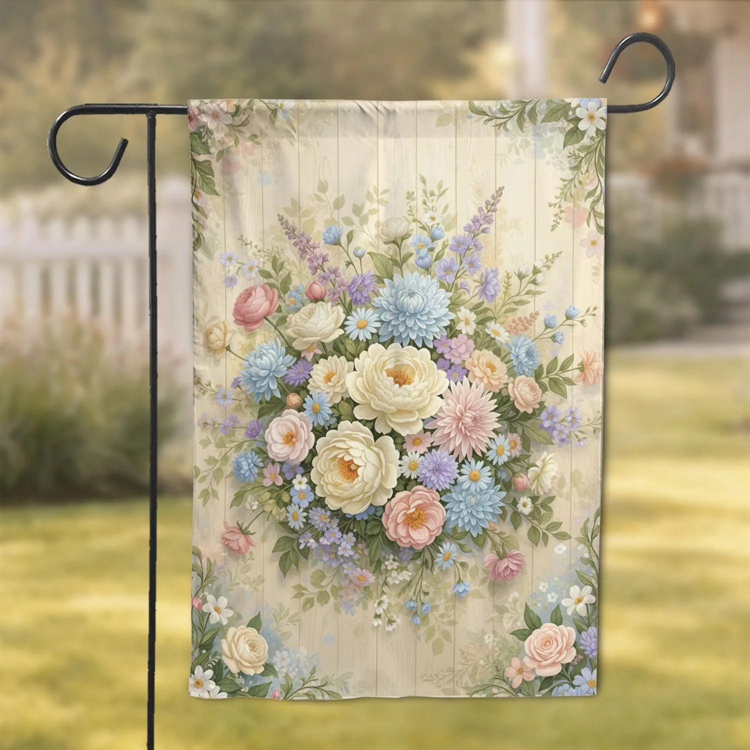Pale Yellow Peony Dahlia Rose Aster Daisy Floral Bouquet - Home Decor Gift Garden Flag - 1