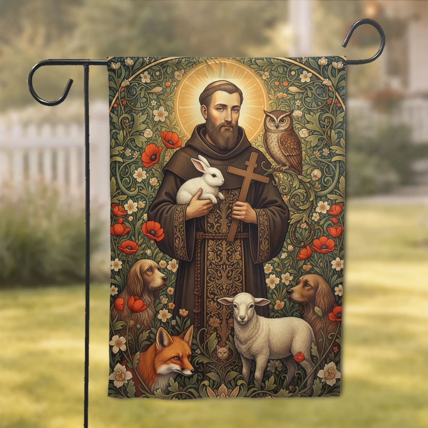 Bearded Friar Rabbit Lamb Cross Botanical - Spiritual Home Decor Gift for Animal Lovers Garden Flag - 1