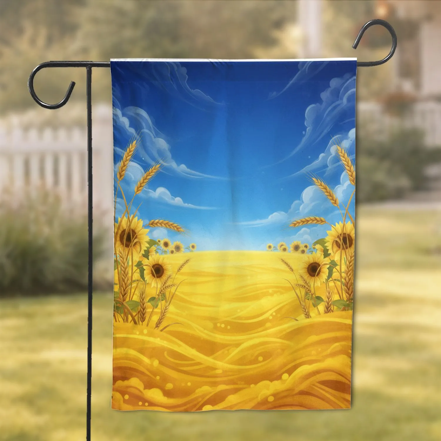 Golden Wheat Sunflowers Blue Sky Field - Farmhouse Home Decor Gift Garden Flag - 1