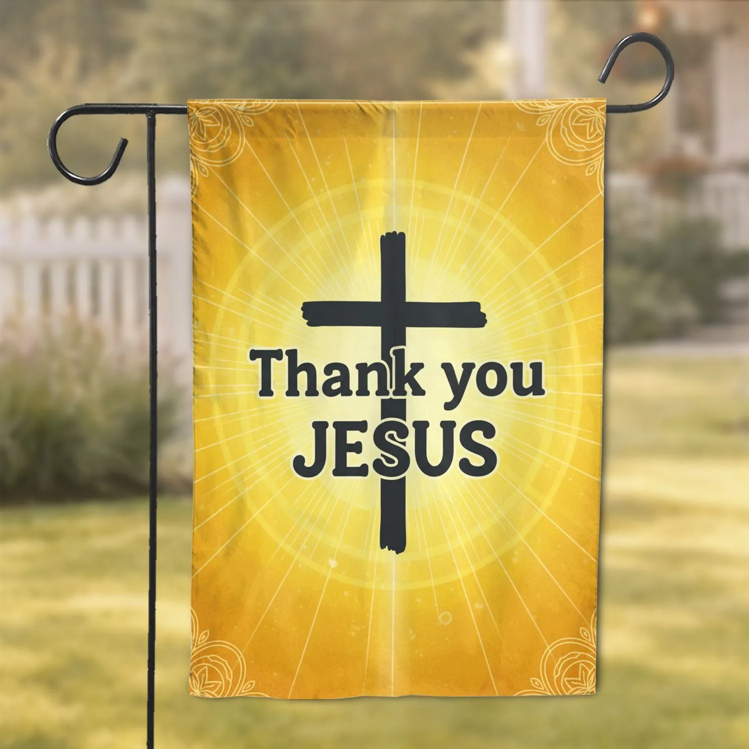 Thank You JESUS Christian Cross Divine Grace Radiant Rays - Spiritual Home Decor Gift Garden Flag - 1