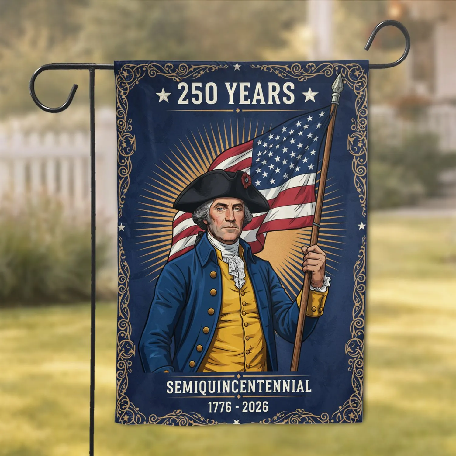 Colonial Figure American Flag - USA 250th Anniversary 1776-2026 for Veterans Garden Flag - 1