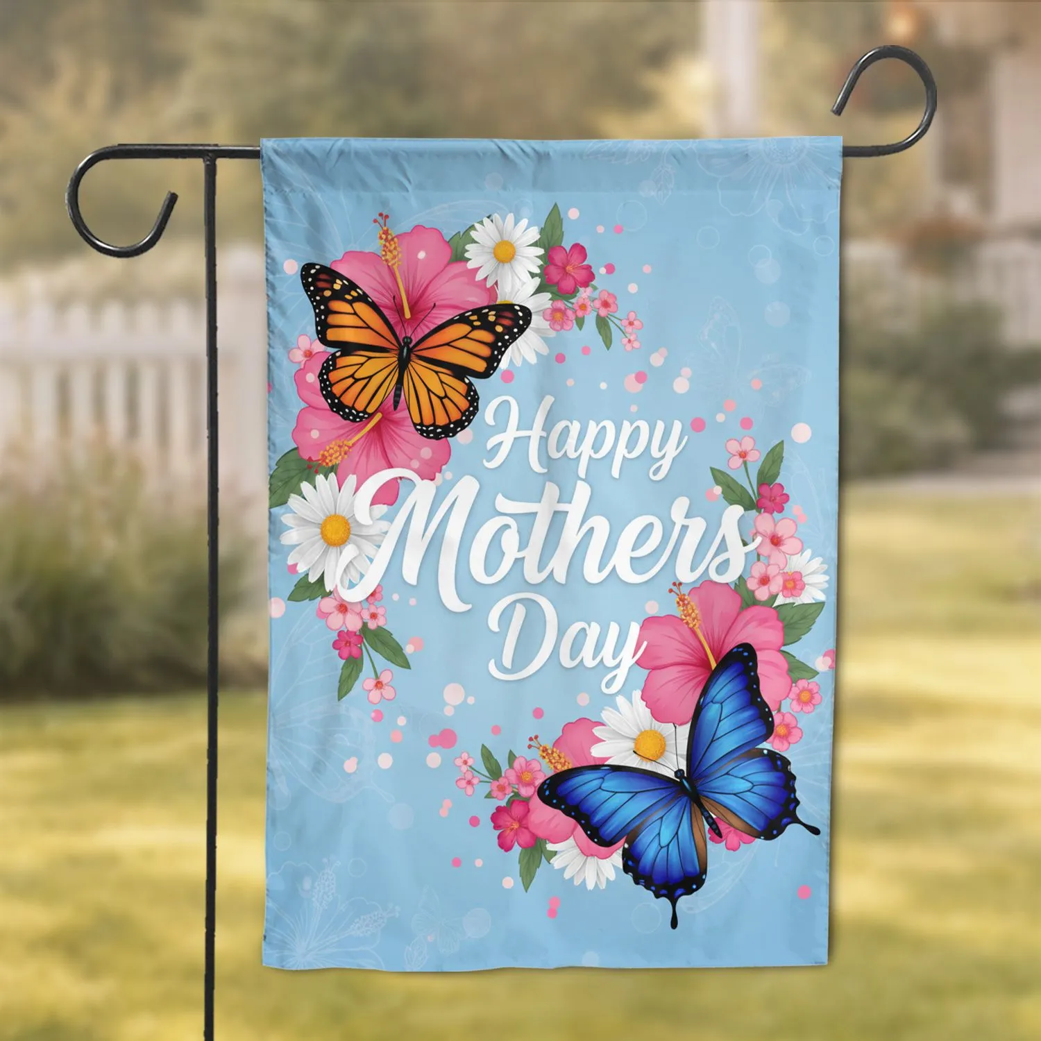 Happy Mothers Day Monarch Blue Butterfly Floral - Mothers Day Gift Garden Flag - 1