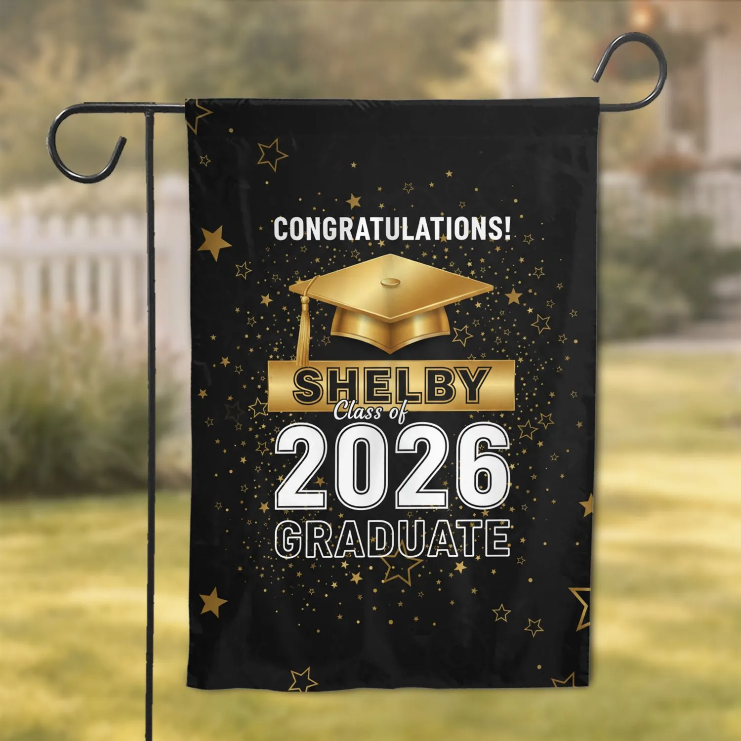 Gold Graduation Cap Custom Name Class of 2026 - Graduation Party Celebration Gift Garden Flag - 1