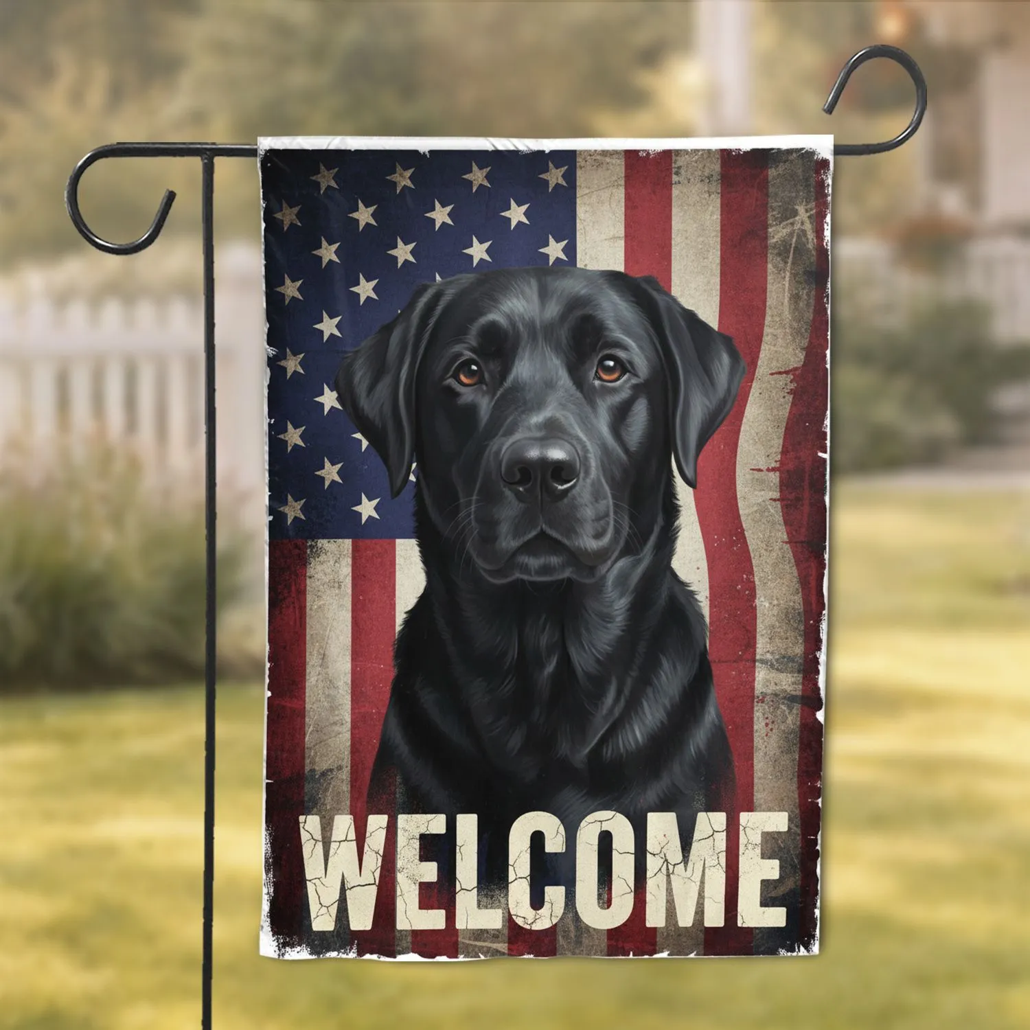 Black Labrador American Flag Welcome Sign - Patriotic Home Decor Gift Garden Flag - 1