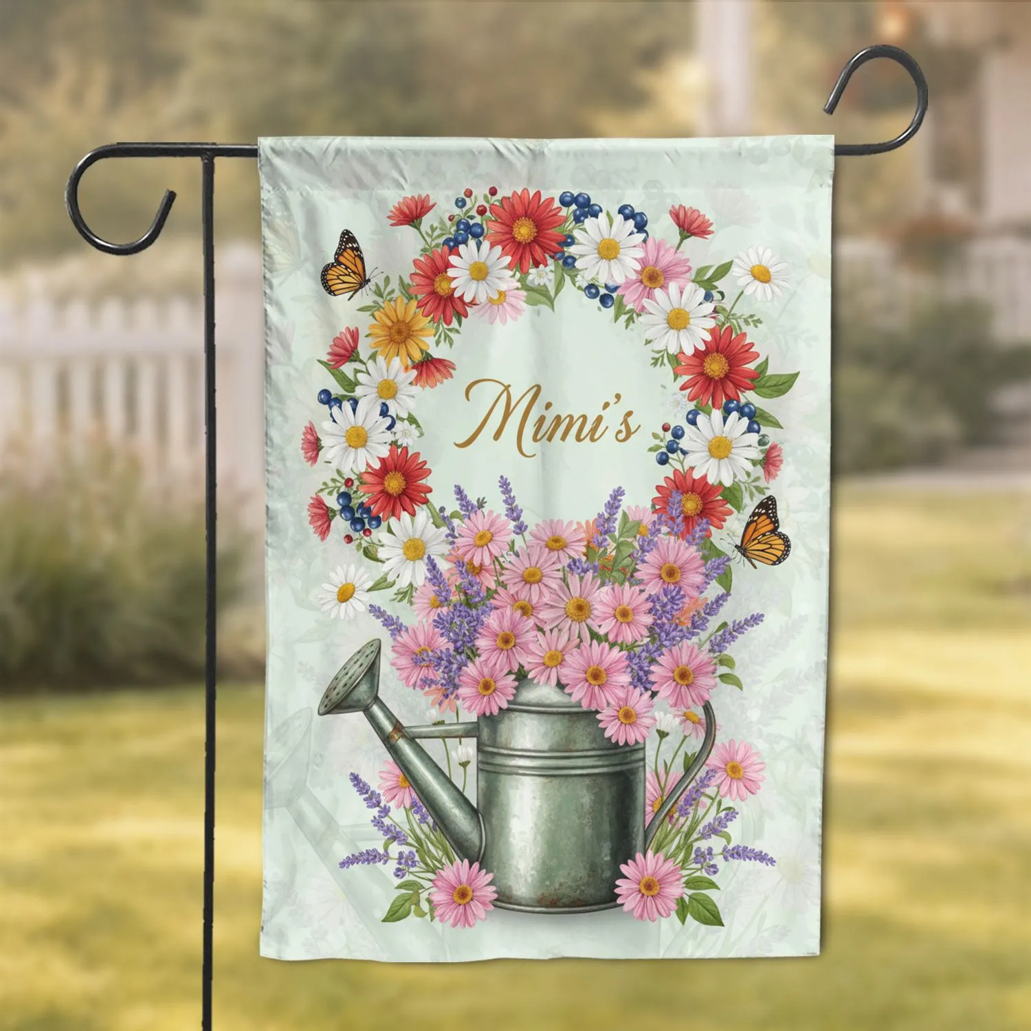Mimi's Daisies Lavender Watering Can Monarch Butterfly - Garden Lover Gift Garden Flag - 1
