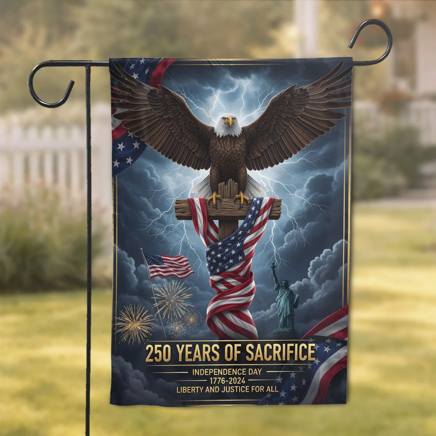 Bald Eagle American Flag Liberty Cross 250th Anniversary Independence Day for Veterans Garden Flag - 1