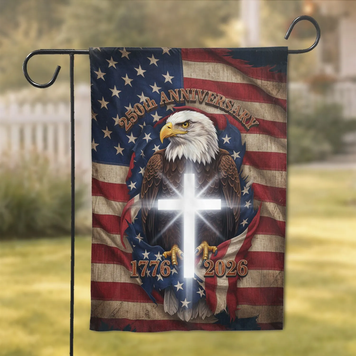 Bald Eagle Christian Cross American Flag 1776-2026 - USA 250th Anniversary Garden Flag - 1