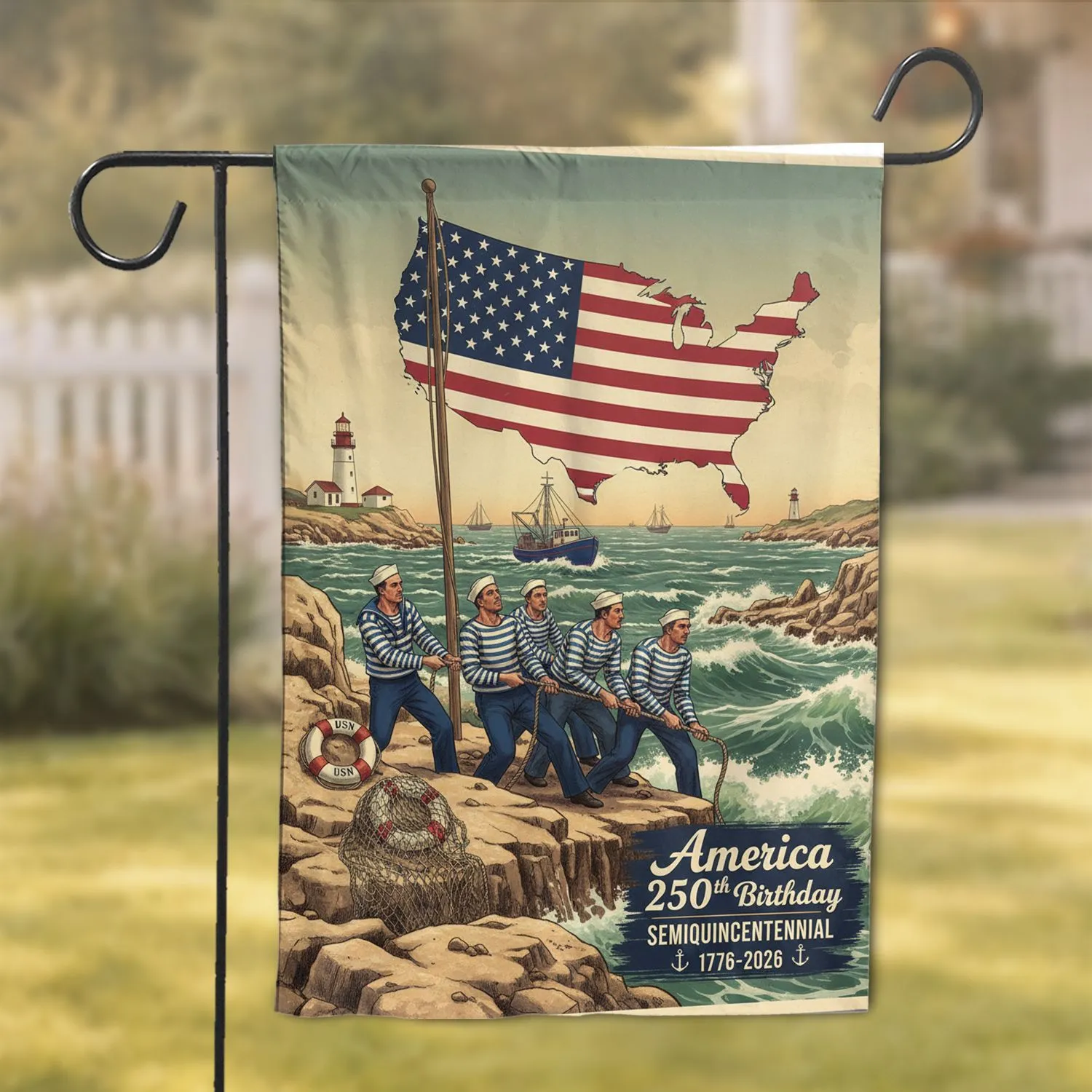 Vintage Sailors USA Map American Flag - America 250th Birthday 1776-2026 for Veterans Garden Flag - 1
