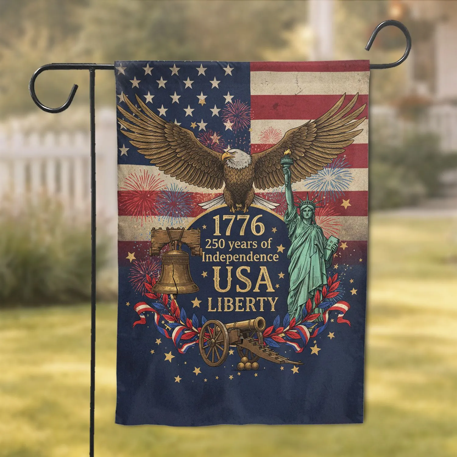 Bald Eagle 1776 Statue of Liberty - USA 250th Anniversary Independence Day Gift Garden Flag - 1